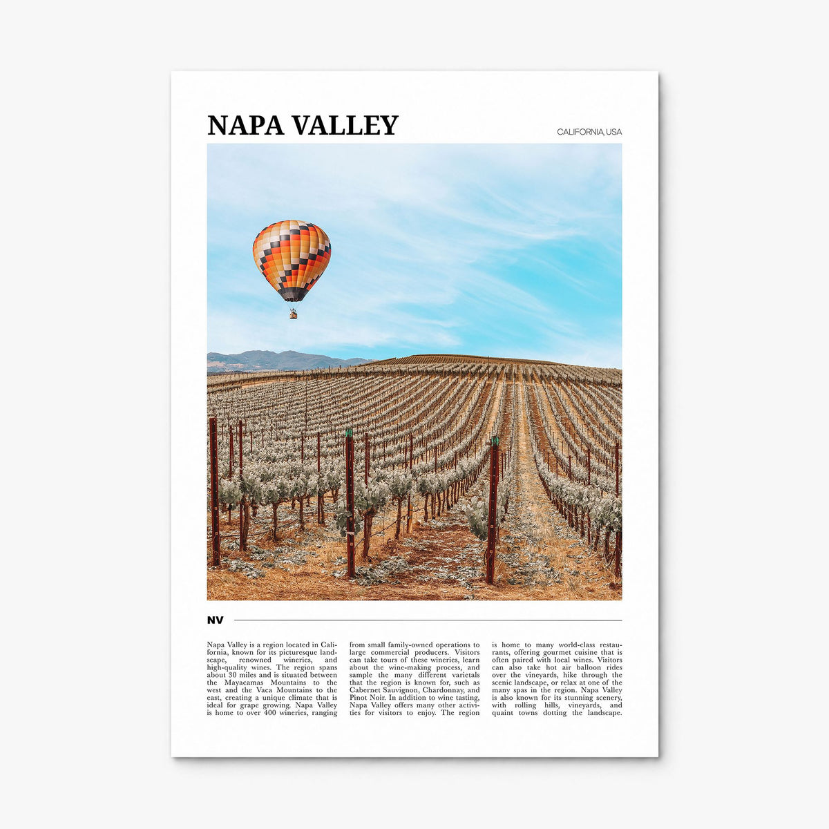 Napa Valley Travel Poster, print only (unframed)