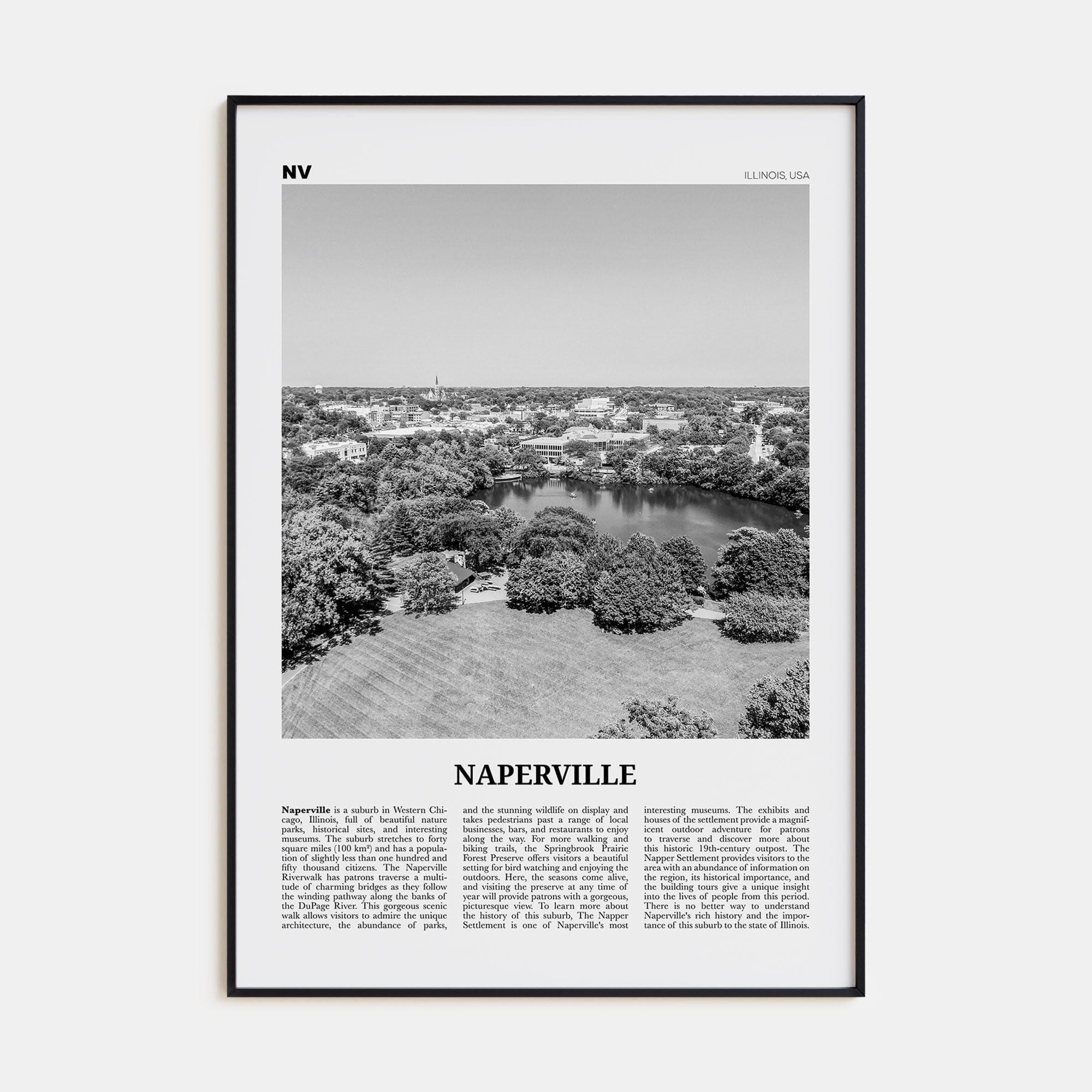 Naperville Poster None / 8x12 in Nbourhood Travel B&W Poster