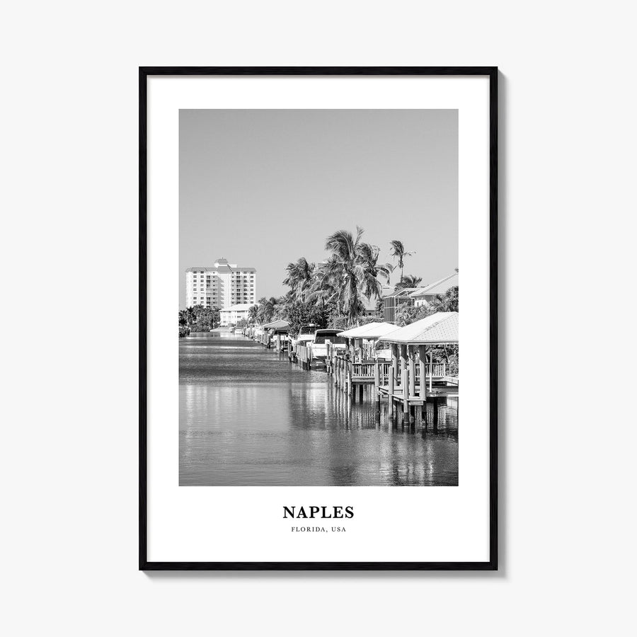 Naples, Florida black & white classic poster of Florida, USA – vertical wall art, unframed print shown in interior mockup