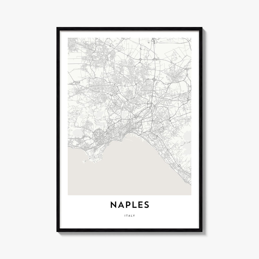 Naples, Italy black & white map poster of Italy – vertical wall art, unframed print shown in interior mockup