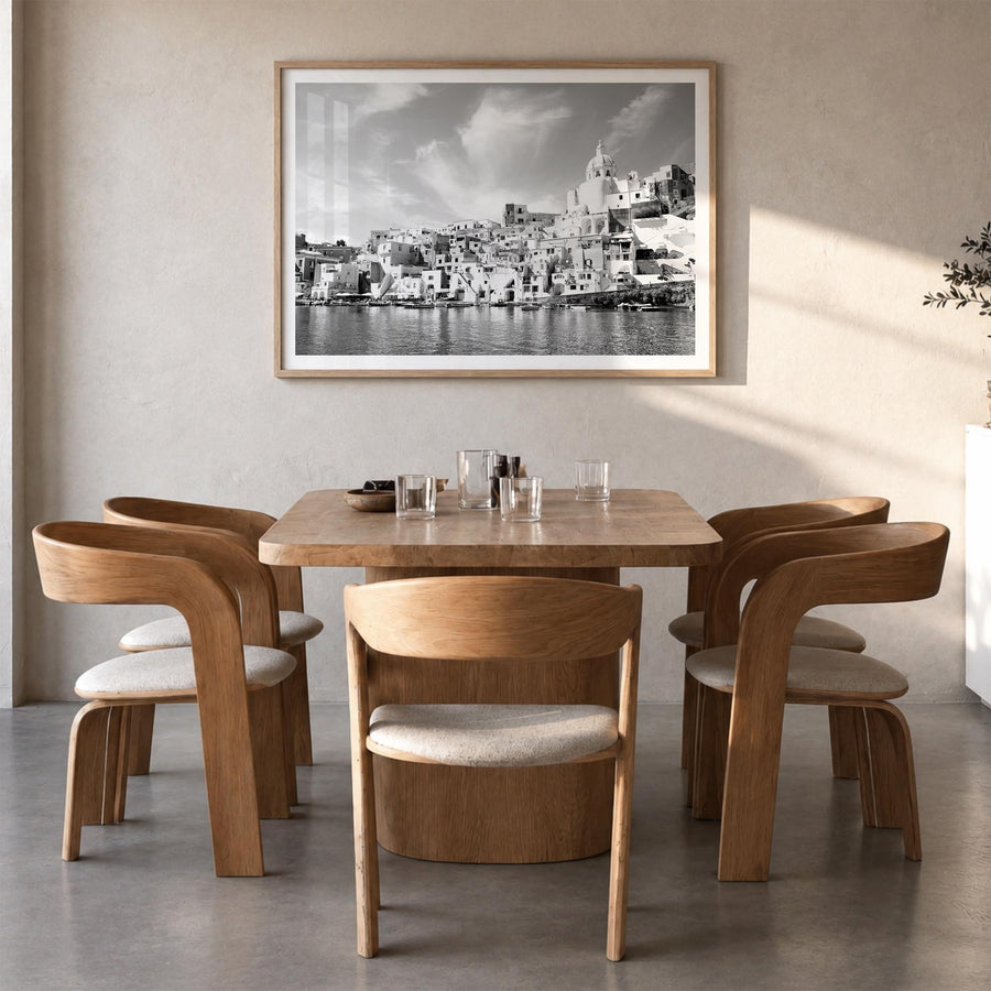 Naples, Italy black & white photo poster of Italy – horizontal wall art in natural wood frame with white border, hanging on w