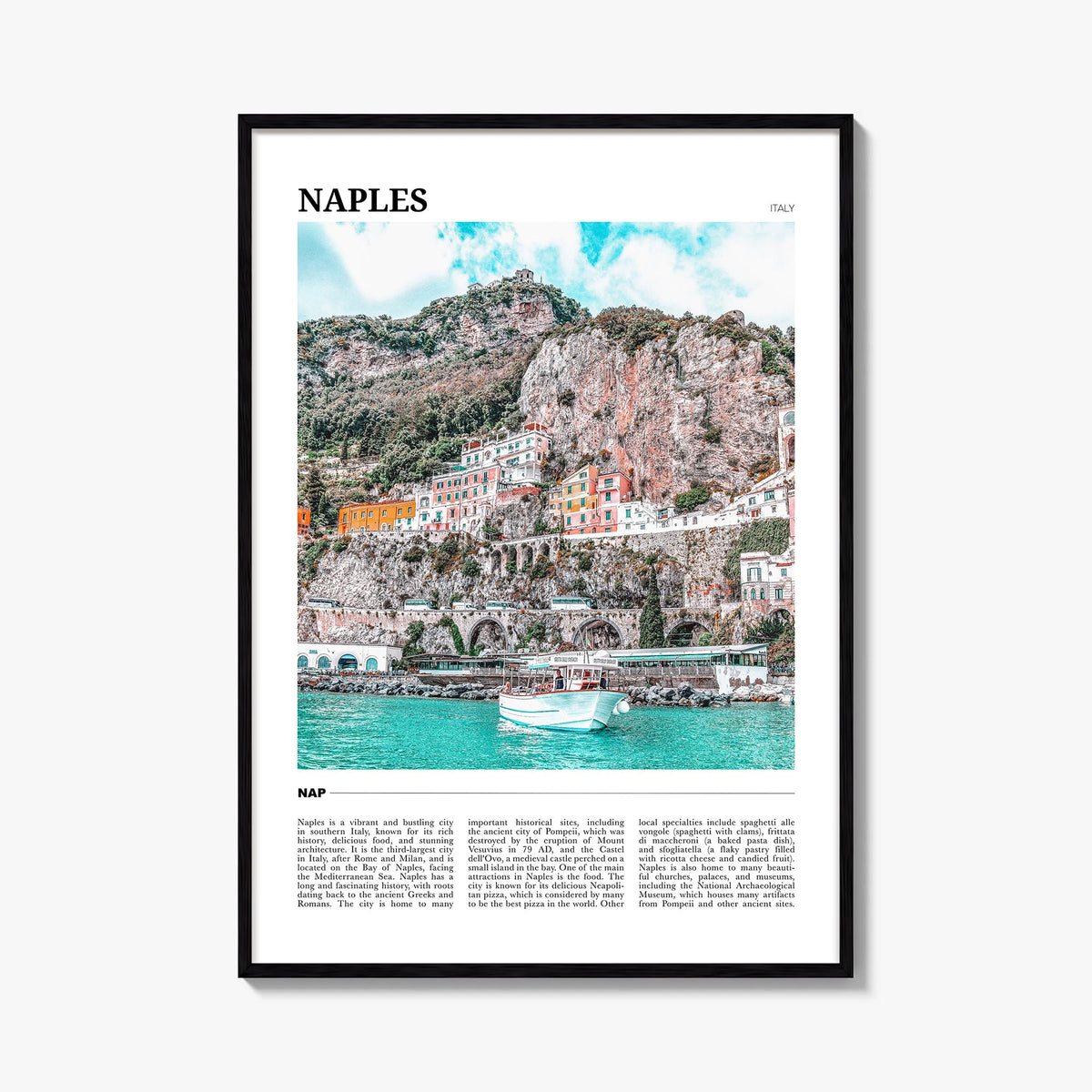 Naples, Italy no. 1 colorful travel poster of Italy – vertical wall art, unframed print shown in interior mockup