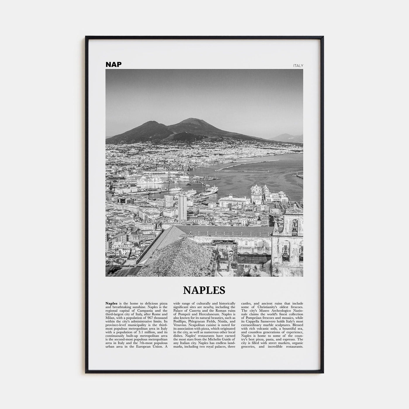 Naples, Italy No 1 Poster None / 8x12 in Nbourhood Travel B&W Poster