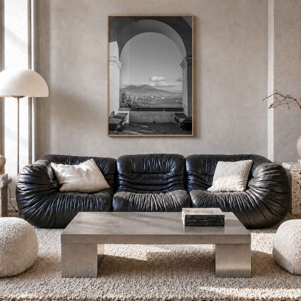 Naples, Italy no. 2 black & white photo poster of Italy – vertical wall art in natural wood frame, hanging on wall