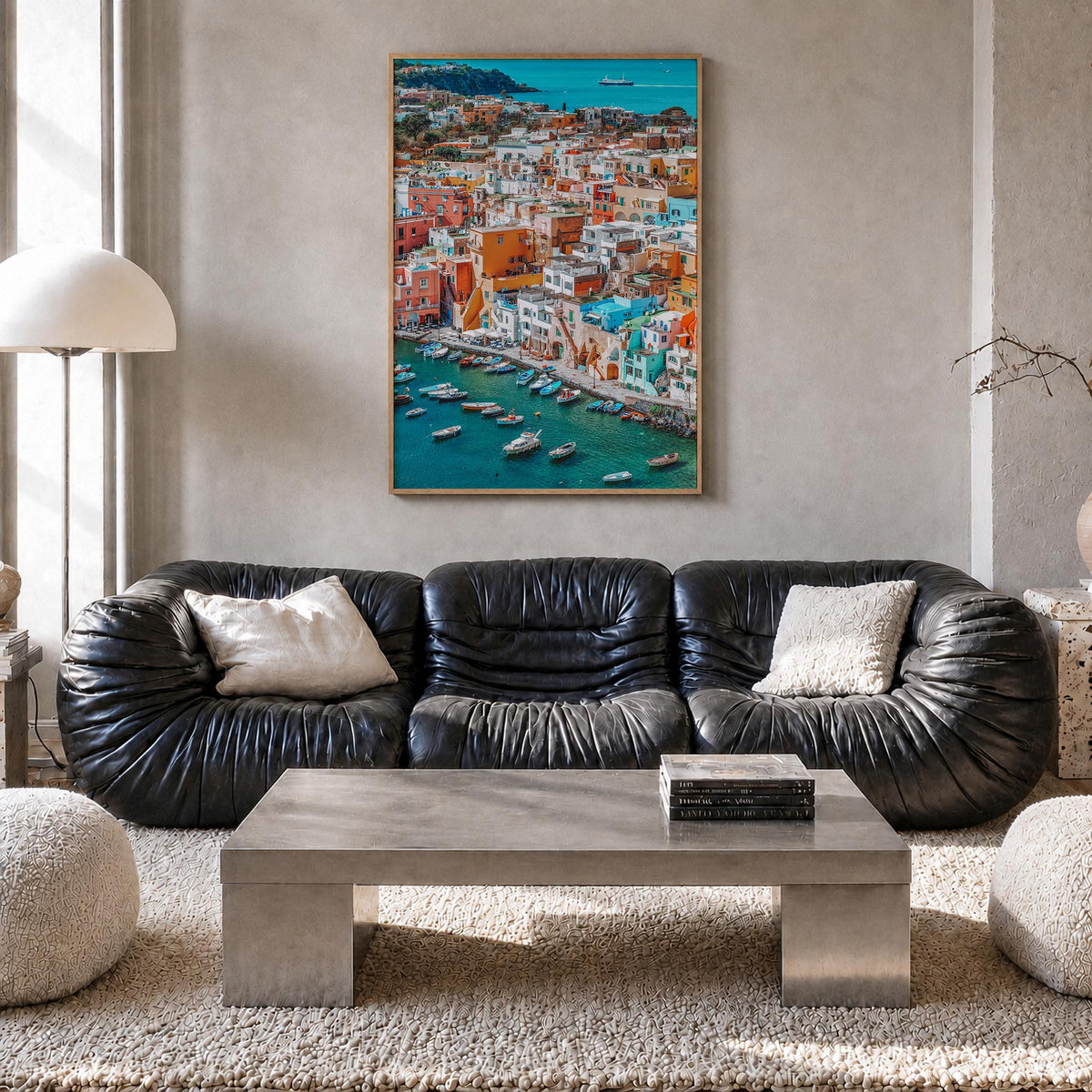 Naples, Italy no. 2 colorful photo poster of Italy – vertical wall art in natural wood frame, hanging on wall