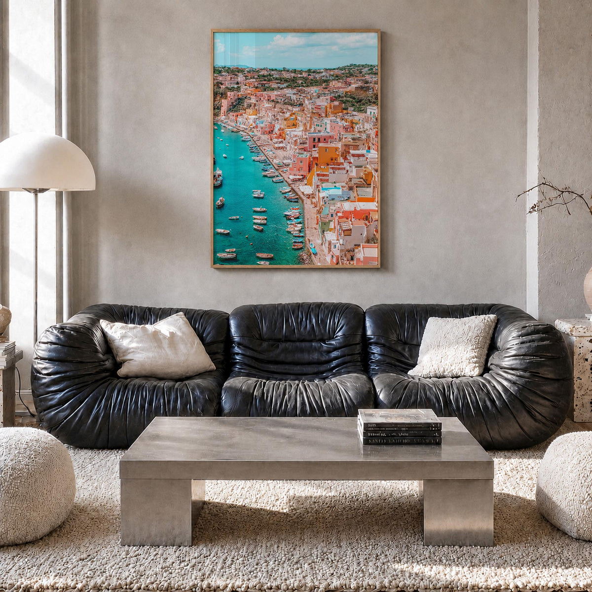 Naples, Italy no. 3 colorful photo poster of Italy – vertical wall art in natural wood frame, hanging on wall