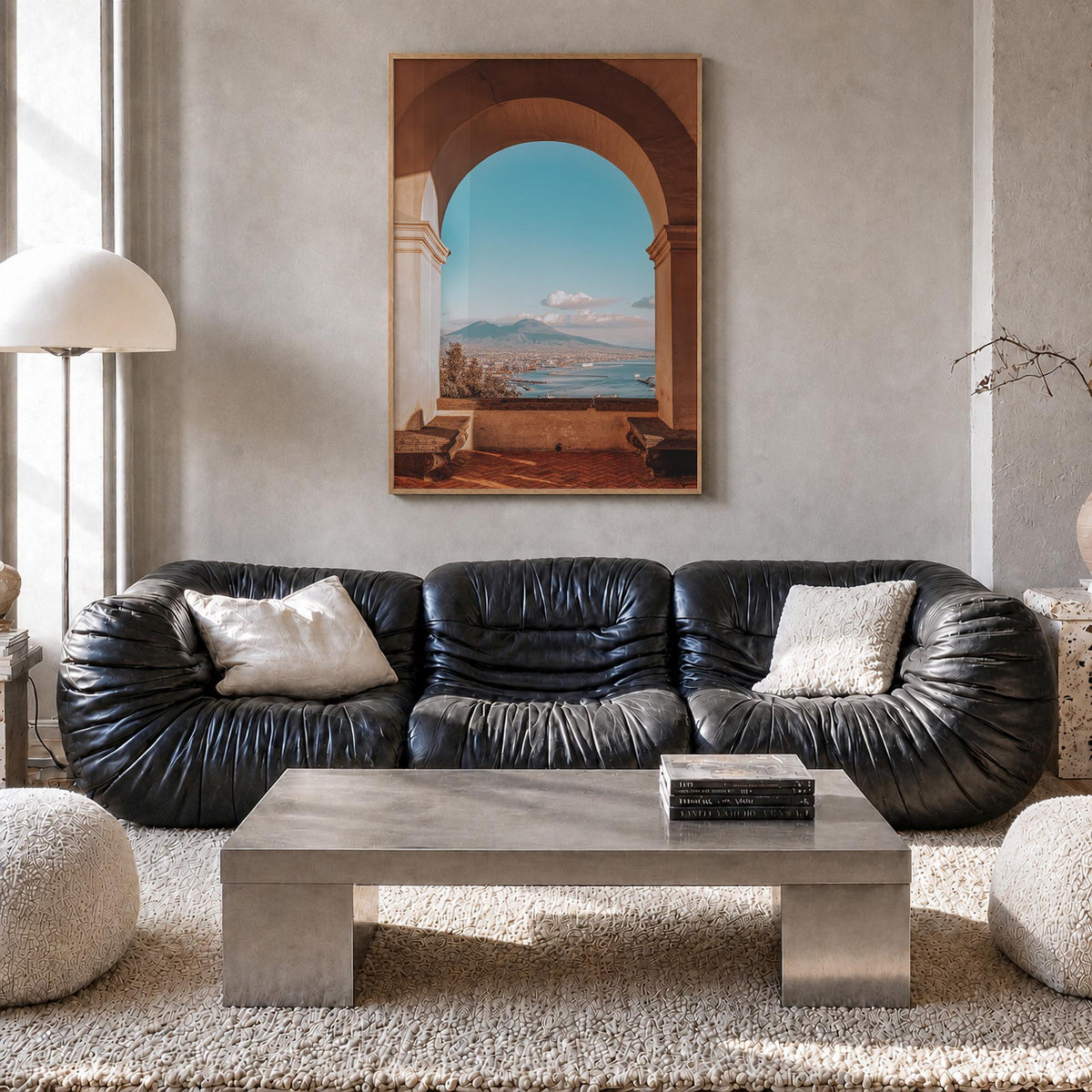 Naples, Italy no. 4 colorful photo poster of Italy – vertical wall art in natural wood frame, hanging on wall