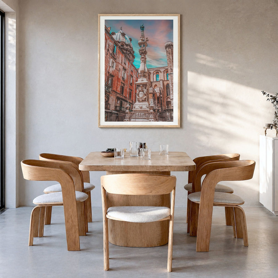 Naples, Italy Photo No 1 Poster in a natural wood frame, hanging in a dining room, white border