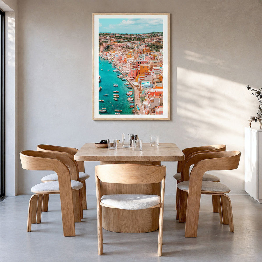 Naples, Italy Photo No 3 Poster in a natural wood frame, hanging in a dining room, white border
