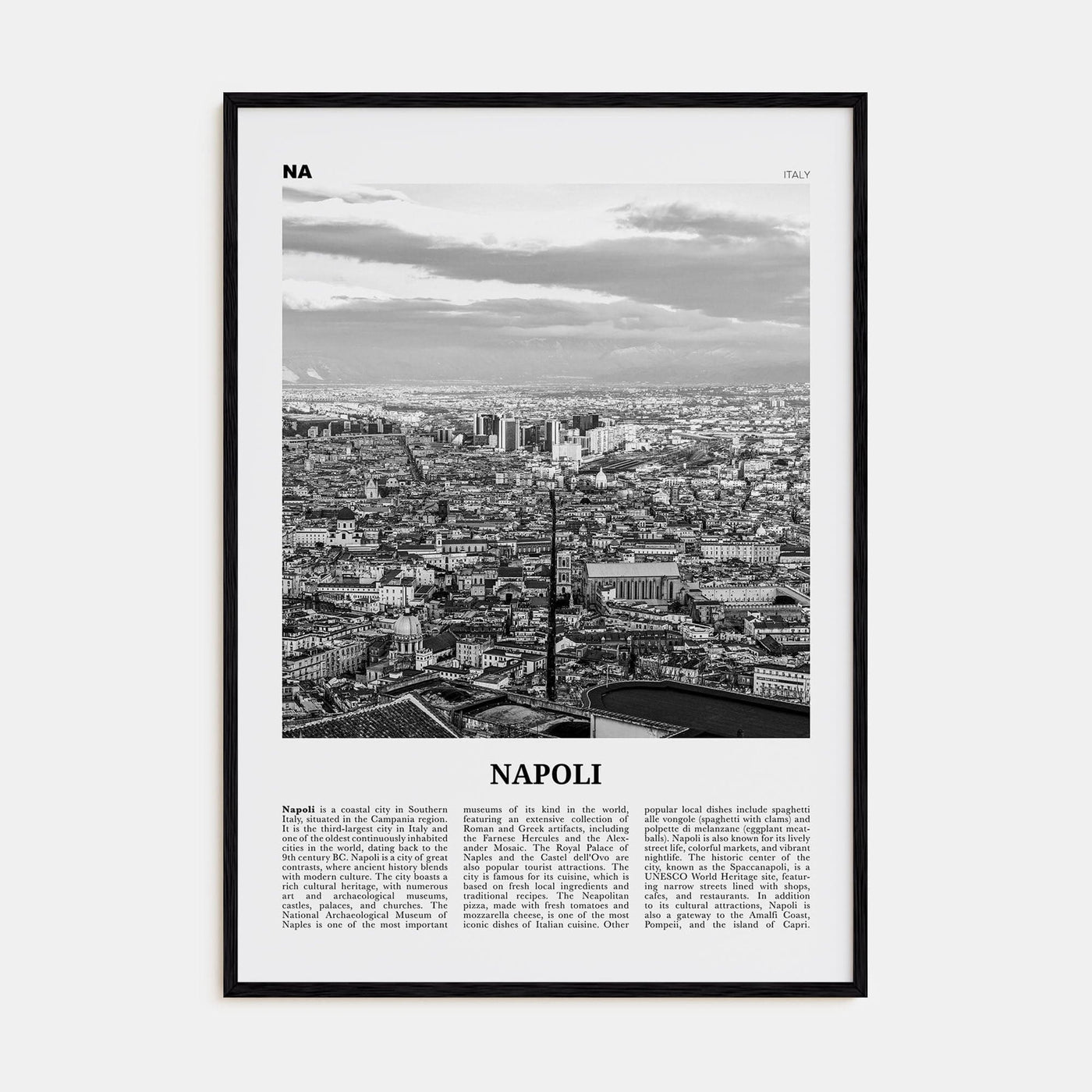 Napoli Poster Black Wood / 8x12 in Nbourhood Travel B&W Poster