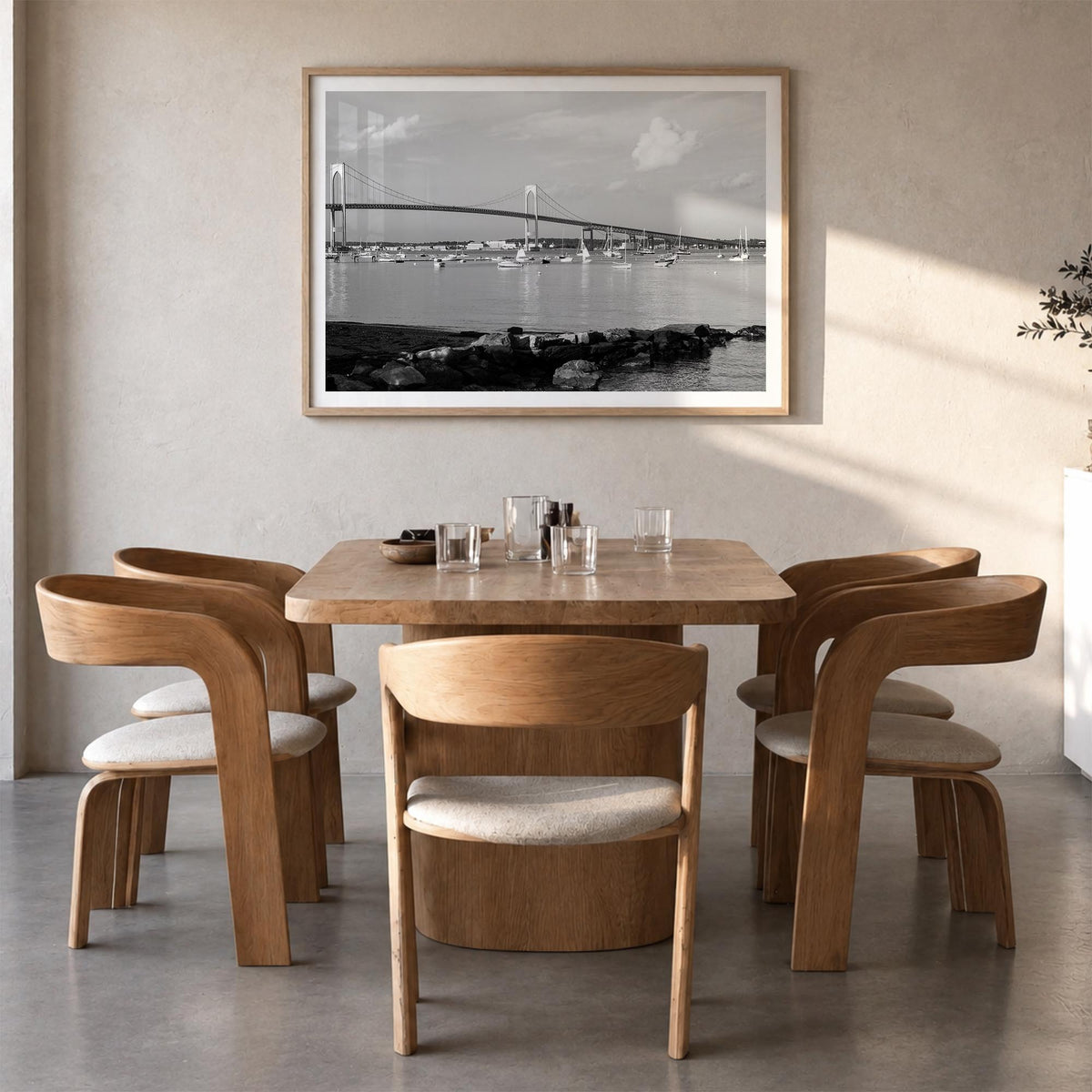 Narragansett black & white photo poster of Rhode Island, USA – horizontal wall art in natural wood frame with white border, h