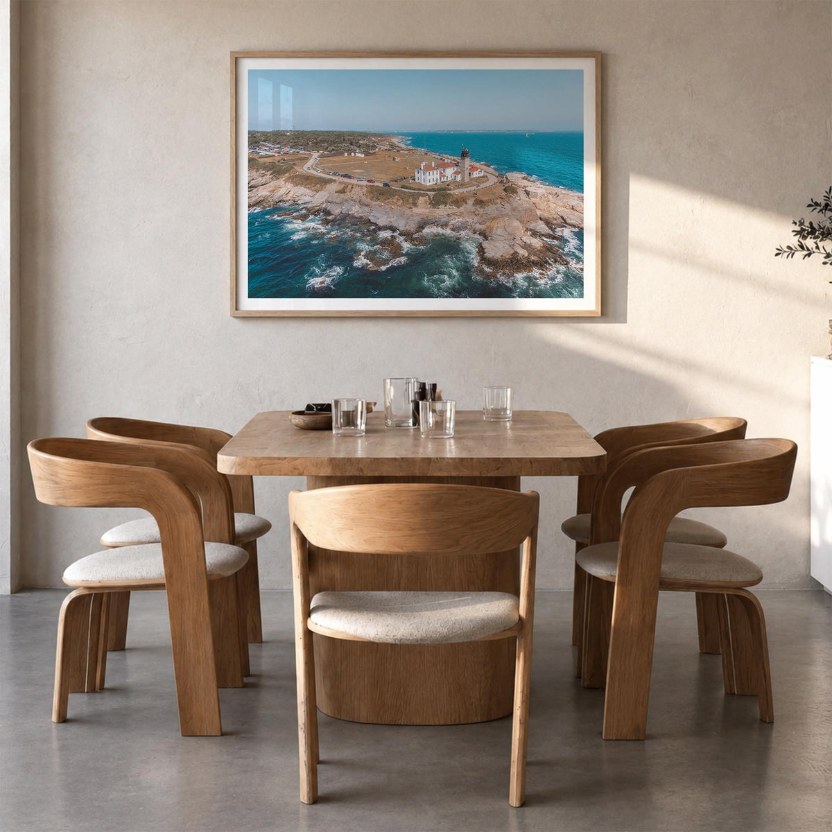 Narragansett colorful photo poster of Rhode Island, USA – horizontal wall art in natural wood frame with white border, hangin