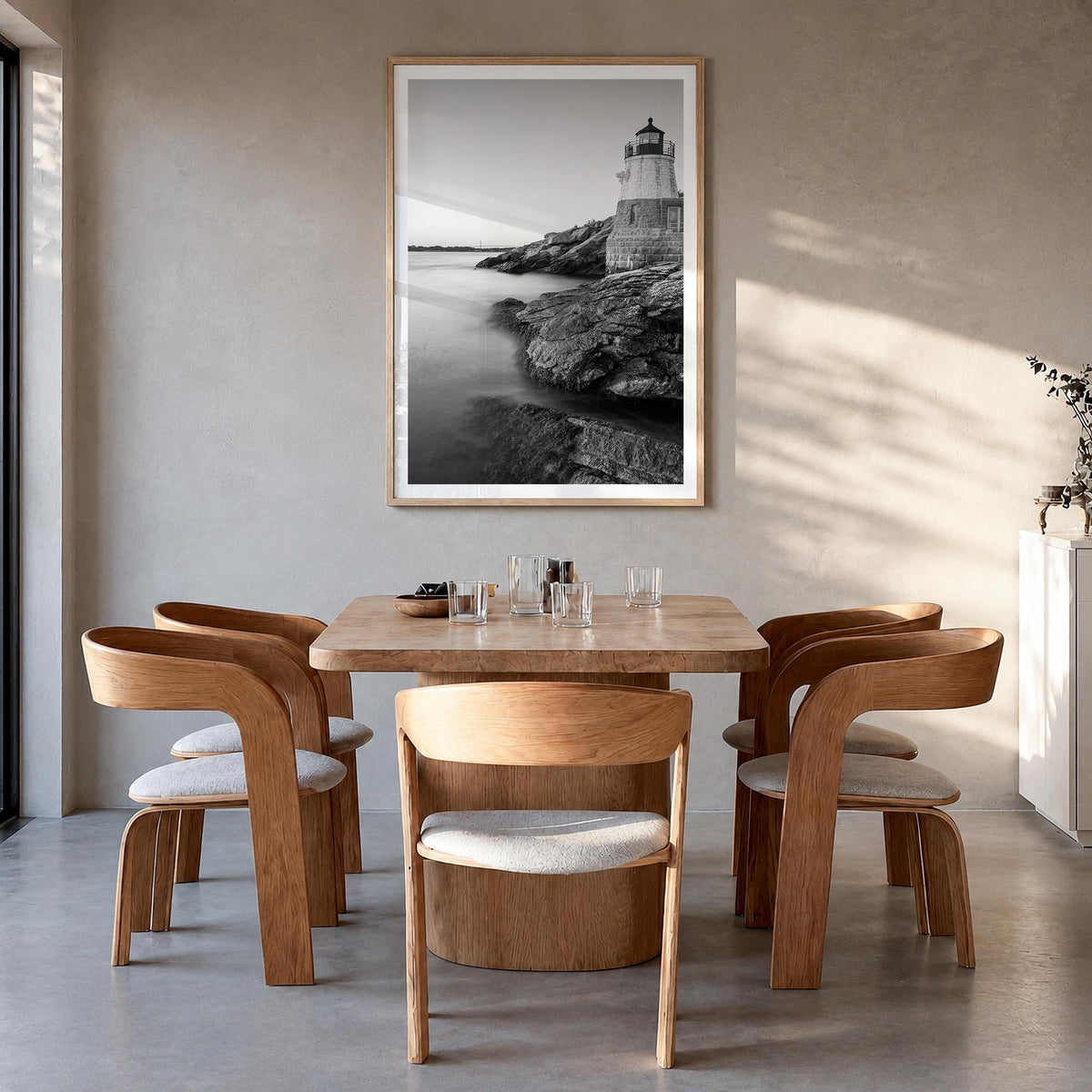 Narragansett no. 1 black & white photo poster of Rhode Island, USA – vertical wall art in natural wood frame with white borde