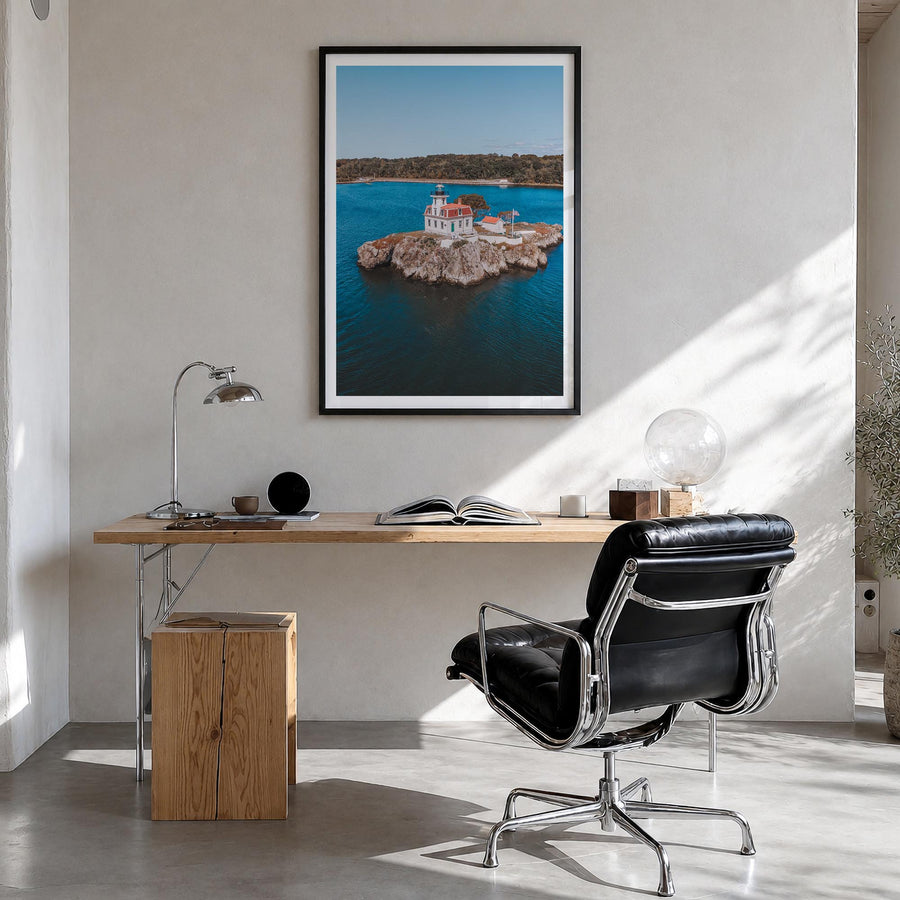 Narragansett no. 1 colorful photo poster of Rhode Island, USA – vertical wall art in black wood frame with white border, hang