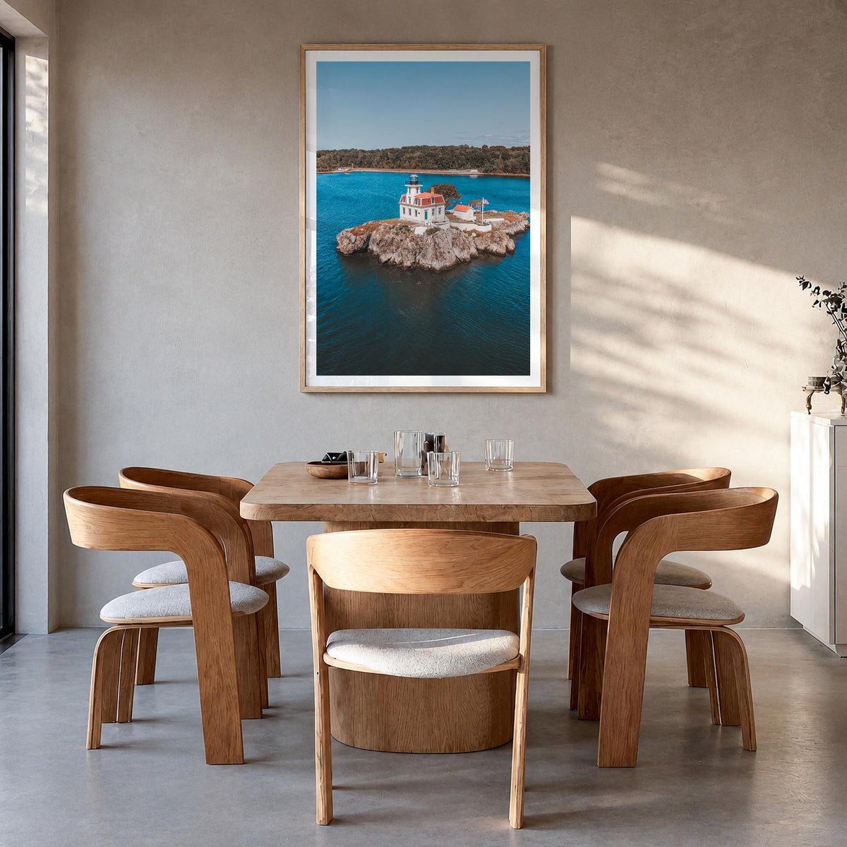 Narragansett no. 1 colorful photo poster of Rhode Island, USA – vertical wall art in natural wood frame with white border, ha