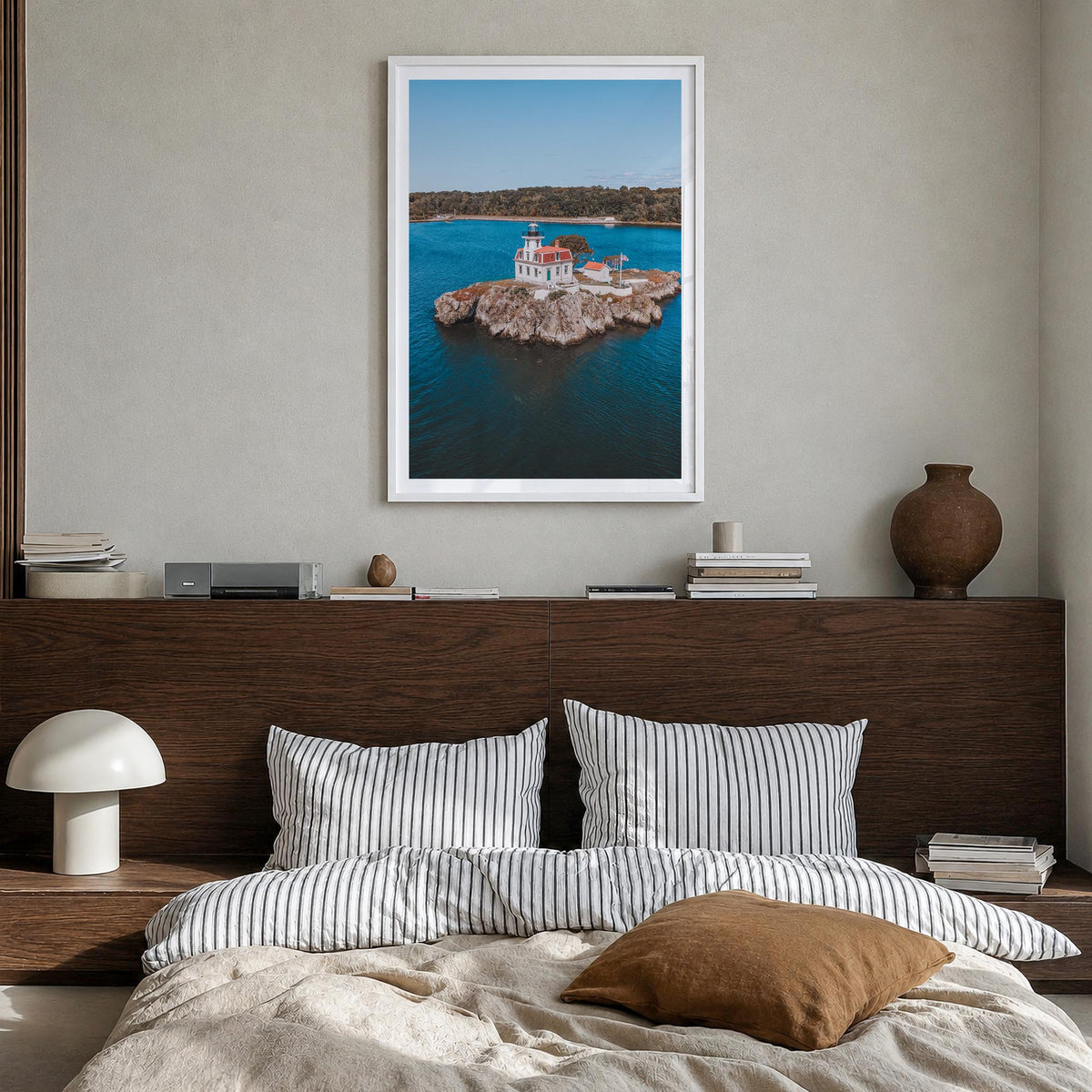 Narragansett no. 1 colorful photo poster of Rhode Island, USA – vertical wall art in white wood frame with white border, hang