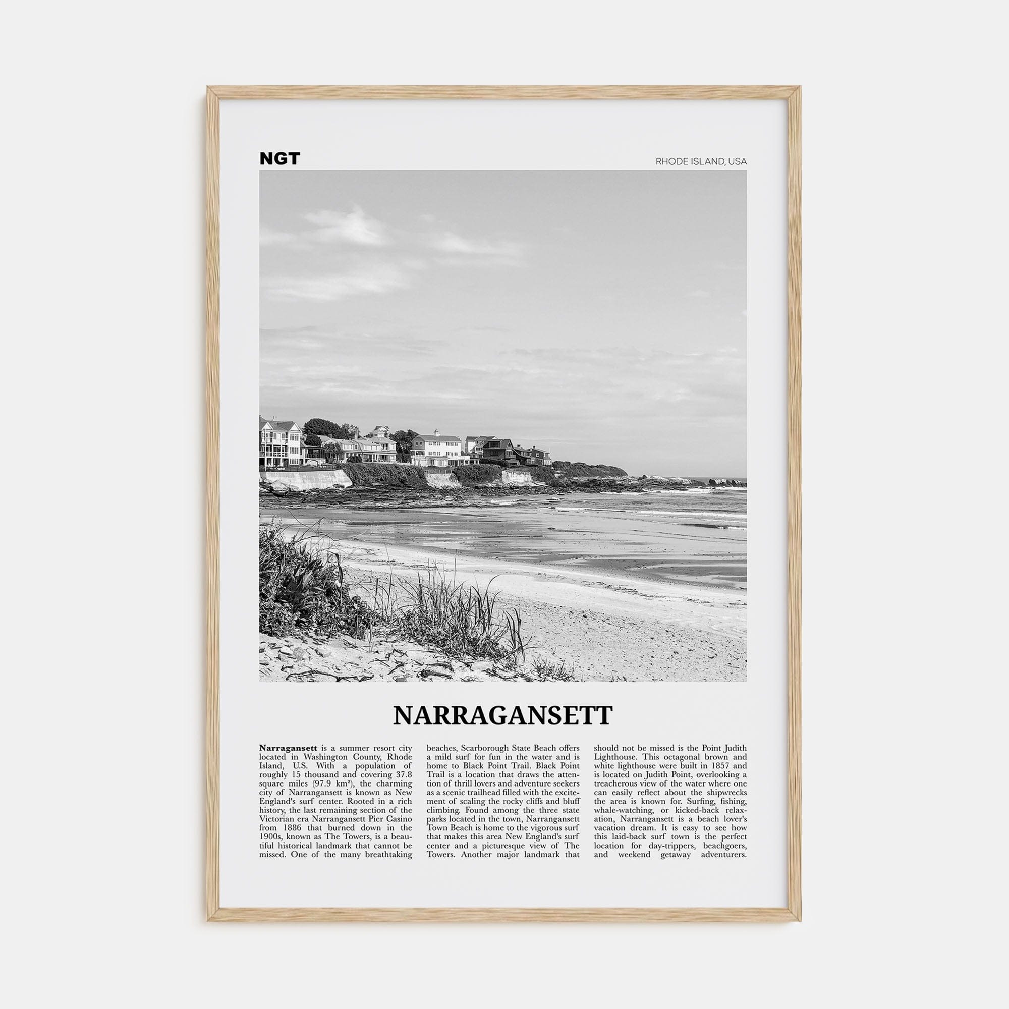 Narragansett No 1 Poster Natural Wood / 8x12 in Nbourhood Travel B&W Poster