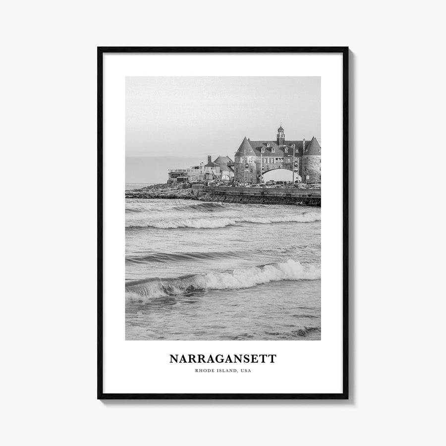Narragansett no. 2 black & white classic poster of Rhode Island, USA – vertical wall art, unframed print shown in interior mo