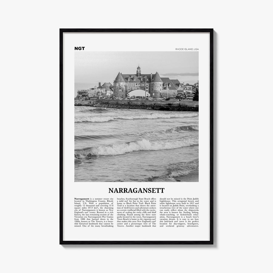 Narragansett no. 2 black & white newspaper poster of Rhode Island, USA – vertical wall art, unframed print shown in interior 