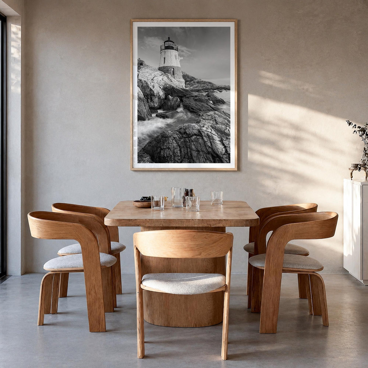 Narragansett no. 2 black & white photo poster of Rhode Island, USA – vertical wall art in natural wood frame with white borde