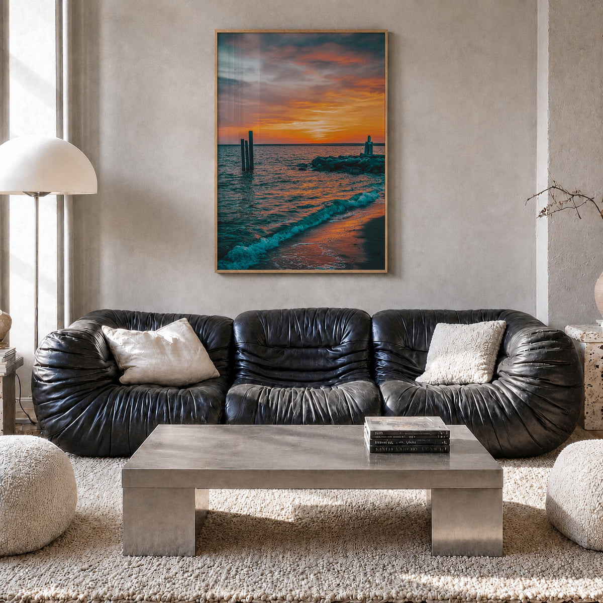 Narragansett no. 2 colorful photo poster of Rhode Island, USA – vertical wall art in natural wood frame, hanging on wall
