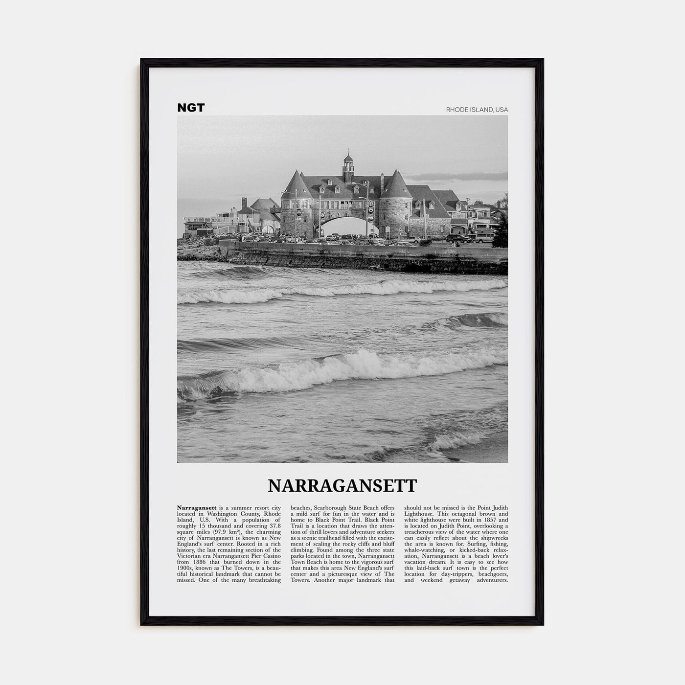 Narragansett No 2 Poster Black Wood / 8x12 in Nbourhood Travel B&W Poster