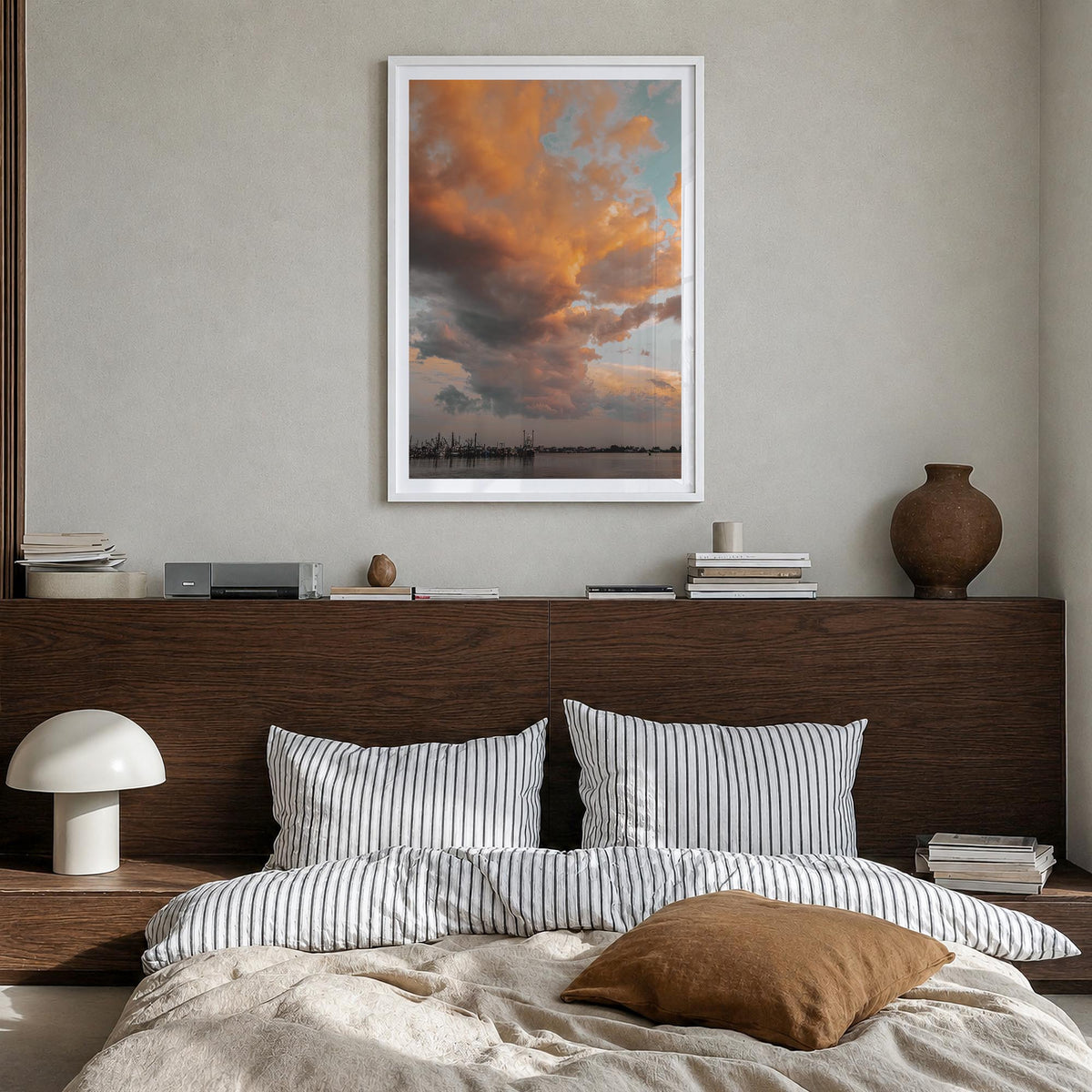 Narragansett no. 3 colorful photo poster of Rhode Island, USA – vertical wall art in white wood frame with white border, hang