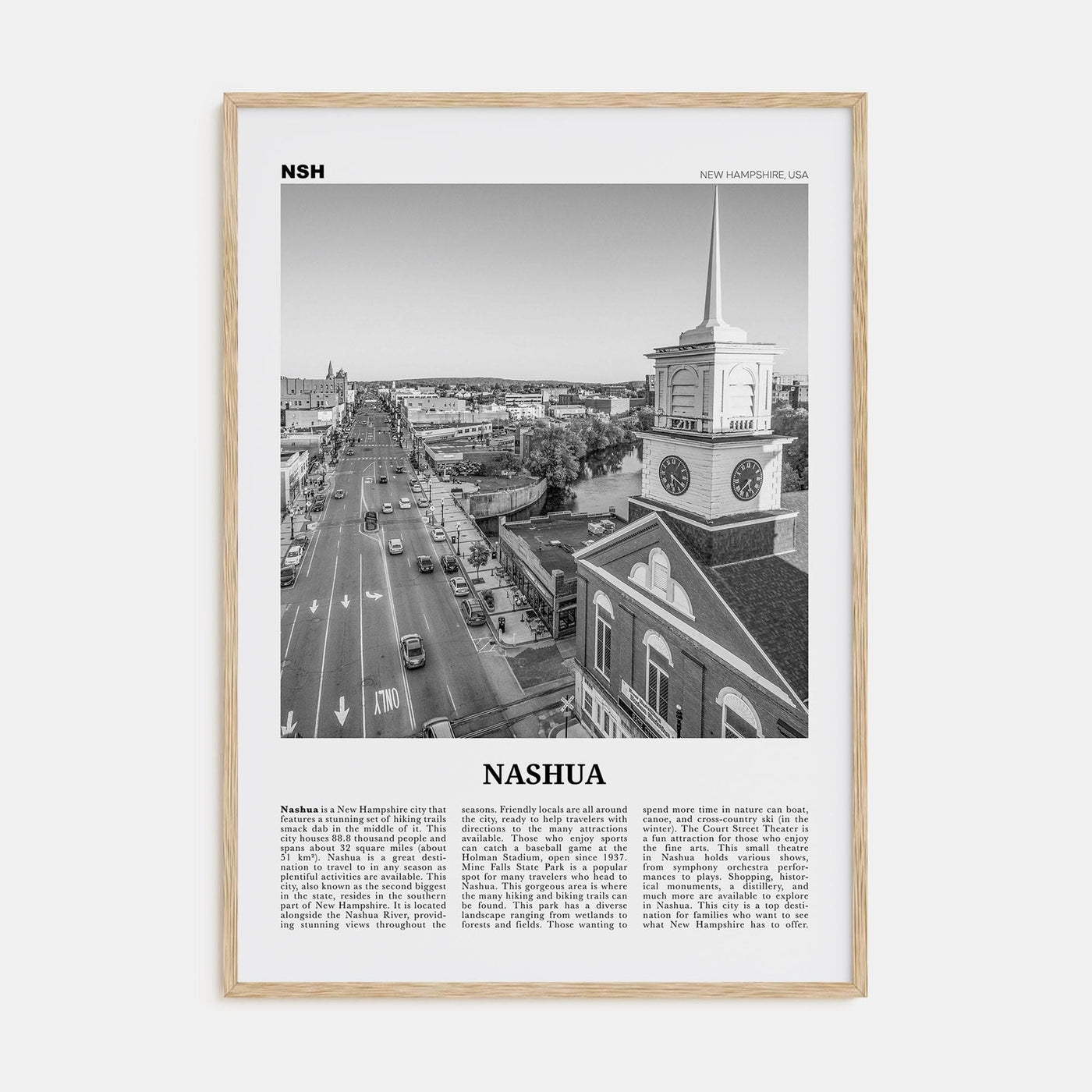 Nashua Poster Natural Wood / 8x12 in Nbourhood Travel B&W Poster