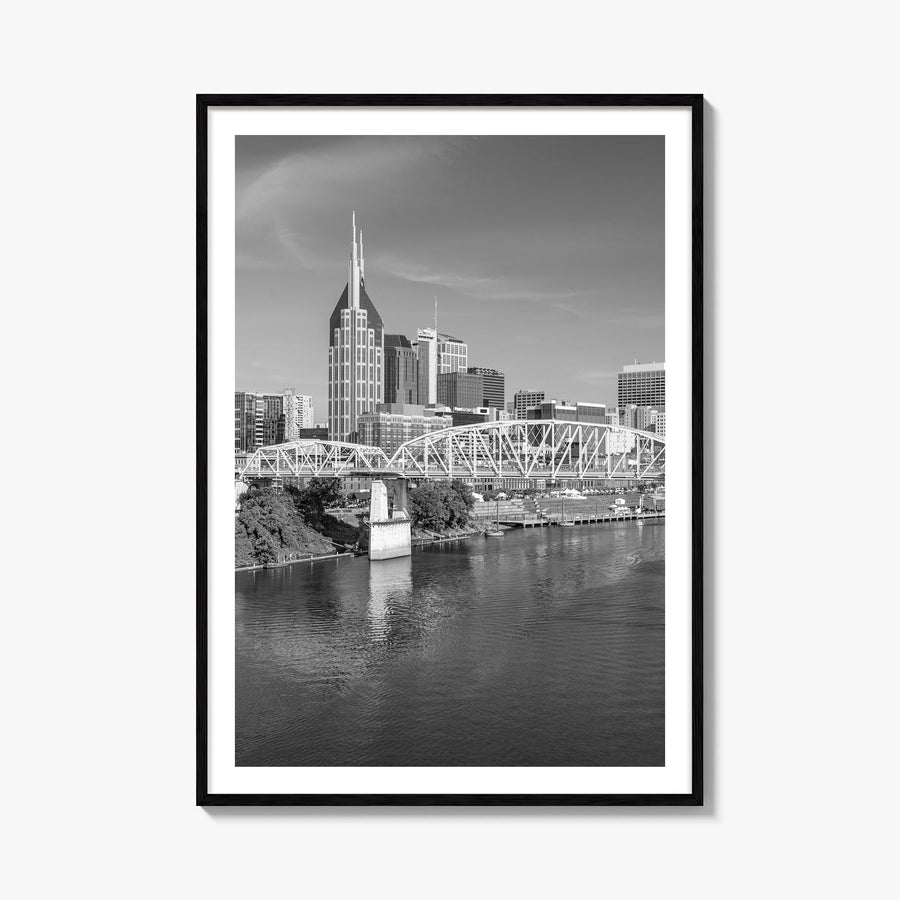 Nashville black & white photo poster of Tennessee, USA – vertical wall art, unframed print shown in interior mockup