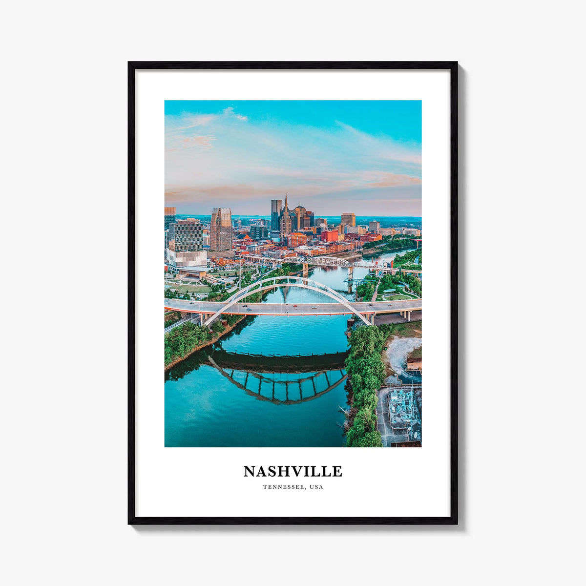 Nashville colorful classic poster of Tennessee, USA – vertical wall art, unframed print shown in interior mockup