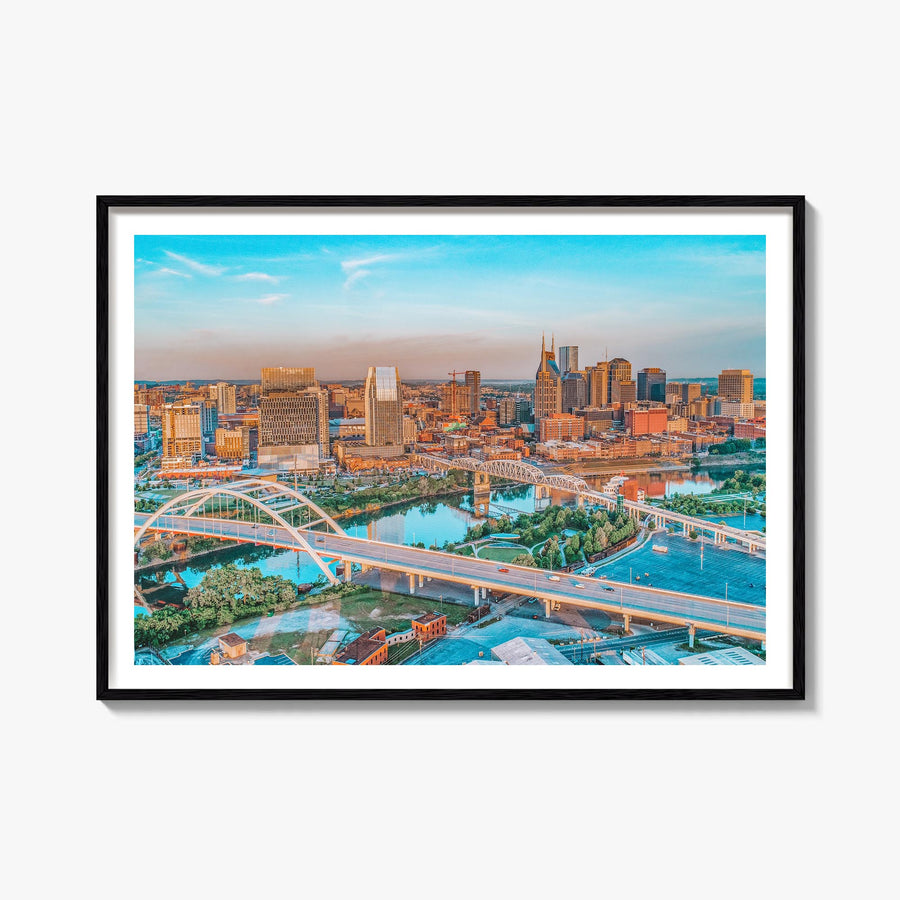 Nashville colorful photo poster of Tennessee, USA – horizontal wall art, unframed print shown in interior mockup