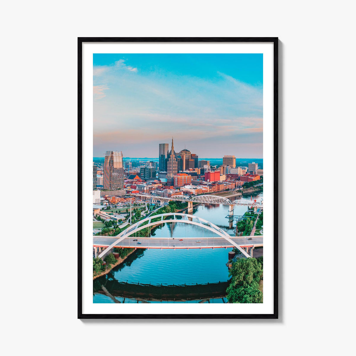 Nashville colorful photo poster of Tennessee, USA – vertical wall art, unframed print shown in interior mockup