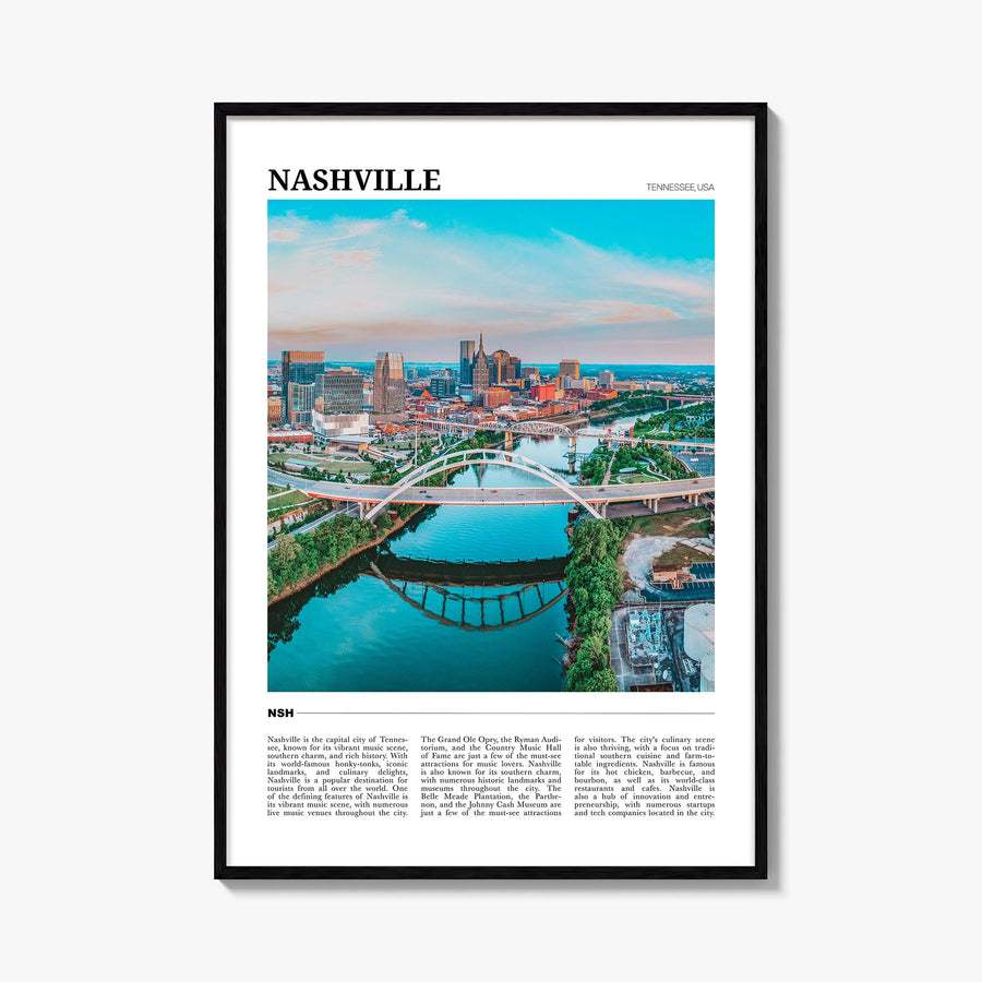Nashville colorful travel poster of Tennessee, USA – vertical wall art, unframed print shown in interior mockup