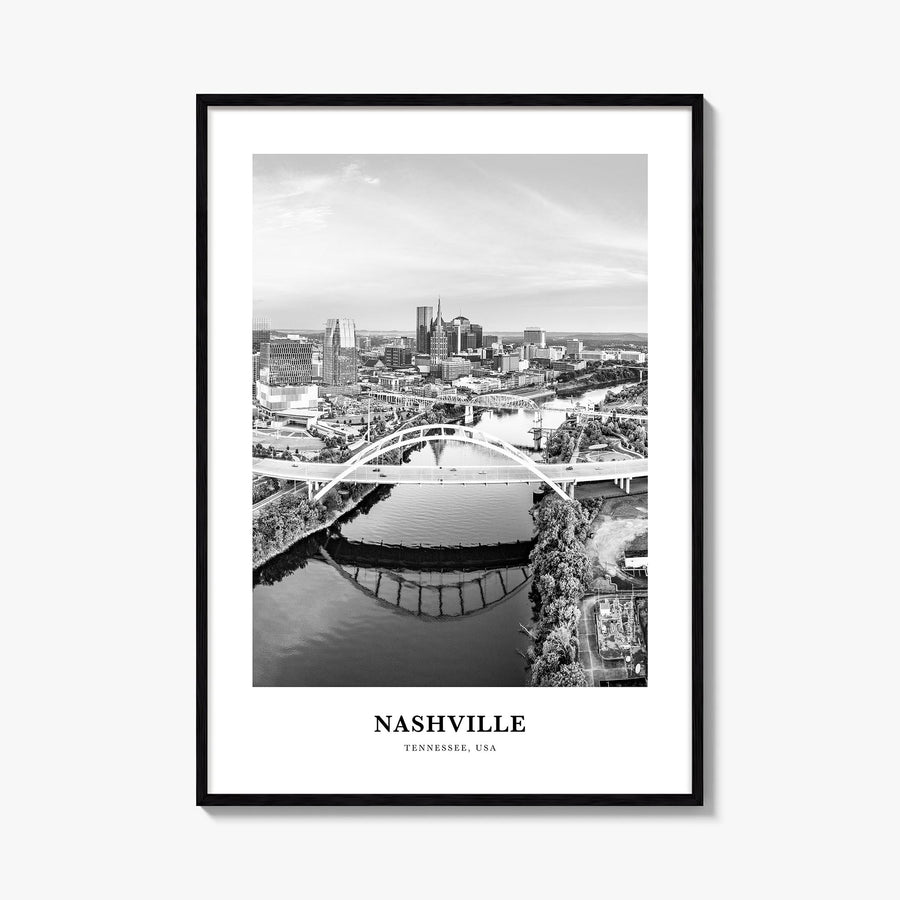 Nashville no. 1 black & white classic poster of Tennessee, USA – vertical wall art, unframed print shown in interior mockup