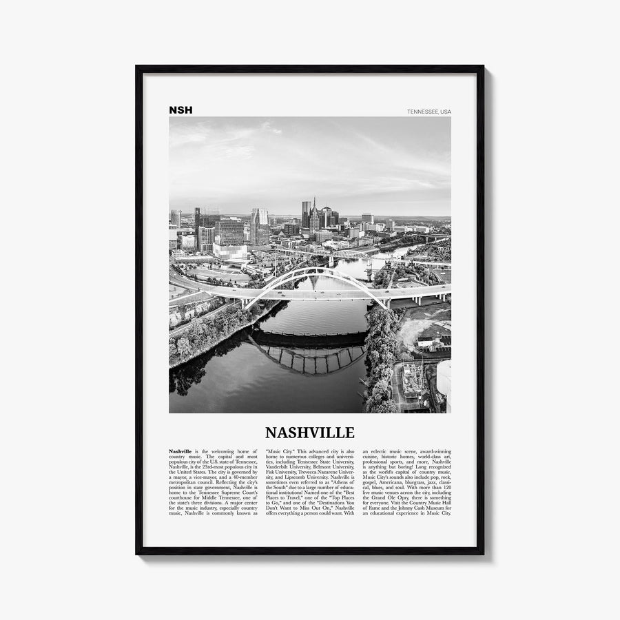 Nashville no. 1 black & white newspaper poster of Tennessee, USA – vertical wall art, unframed print shown in interior mockup