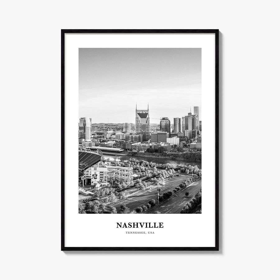 Nashville no. 2 black & white classic poster of Tennessee, USA – vertical wall art, unframed print shown in interior mockup
