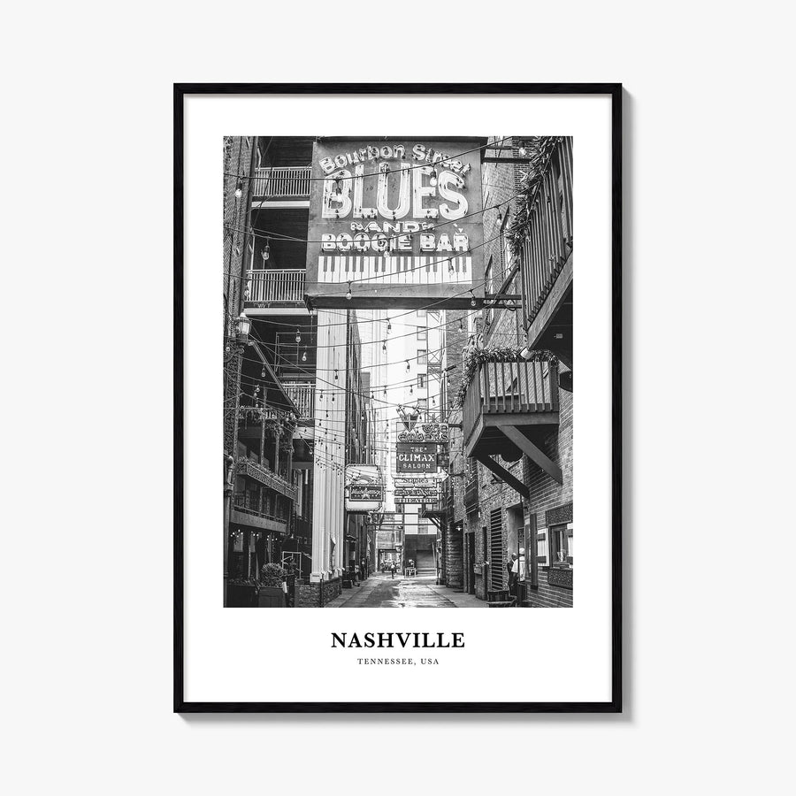 Nashville no. 3 black & white classic poster of Tennessee, USA – vertical wall art, unframed print shown in interior mockup