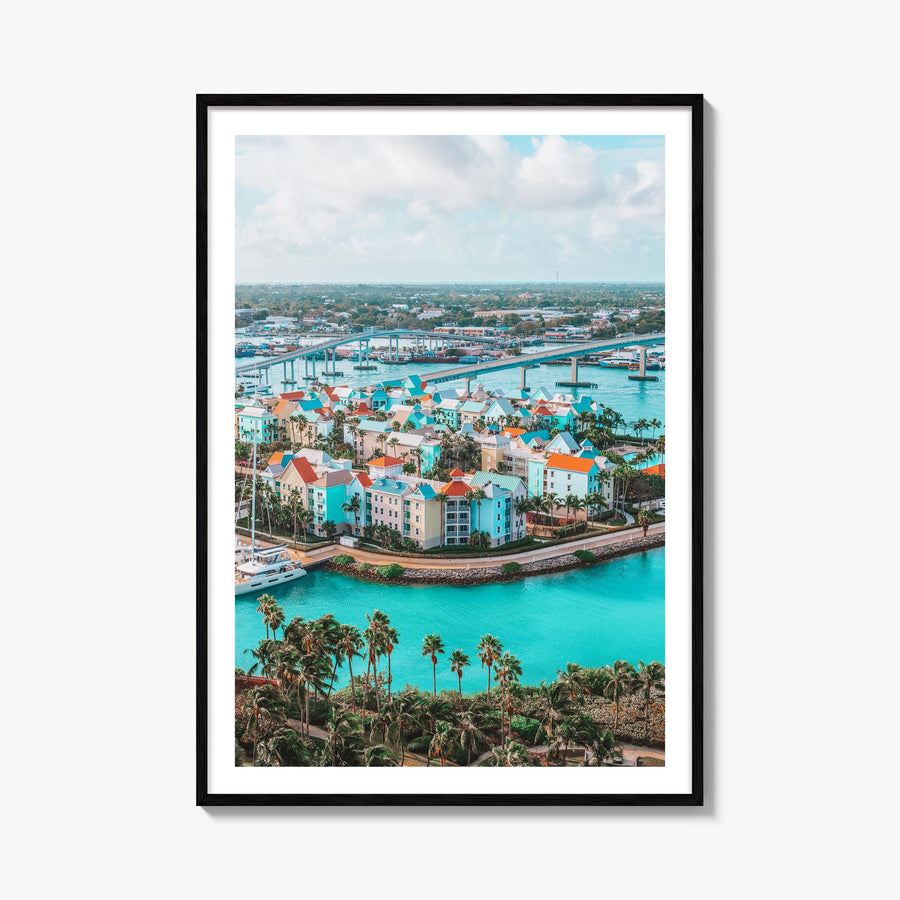 Nassau colorful photo poster of The Bahamas – vertical wall art, unframed print shown in interior mockup