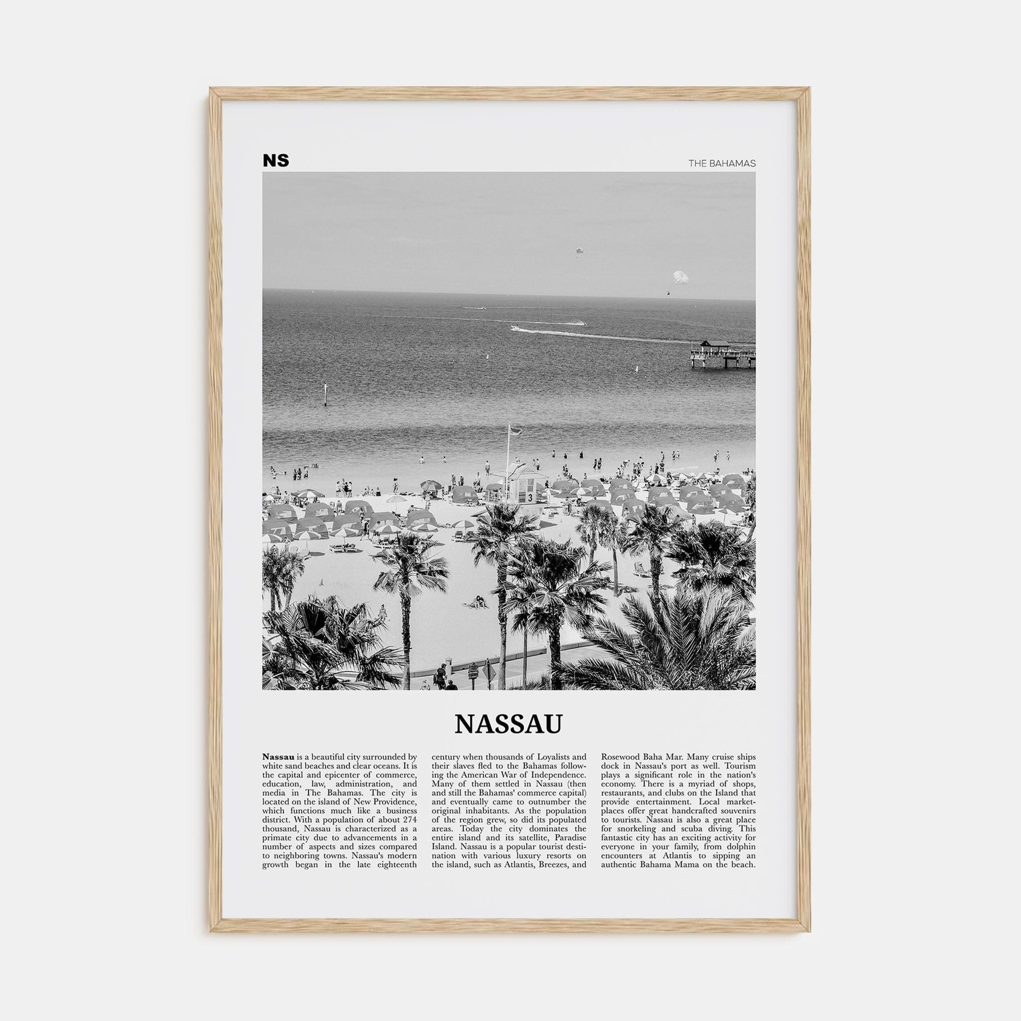 Nassau Poster Natural Wood / 8x12 in Nbourhood Travel B&W Poster