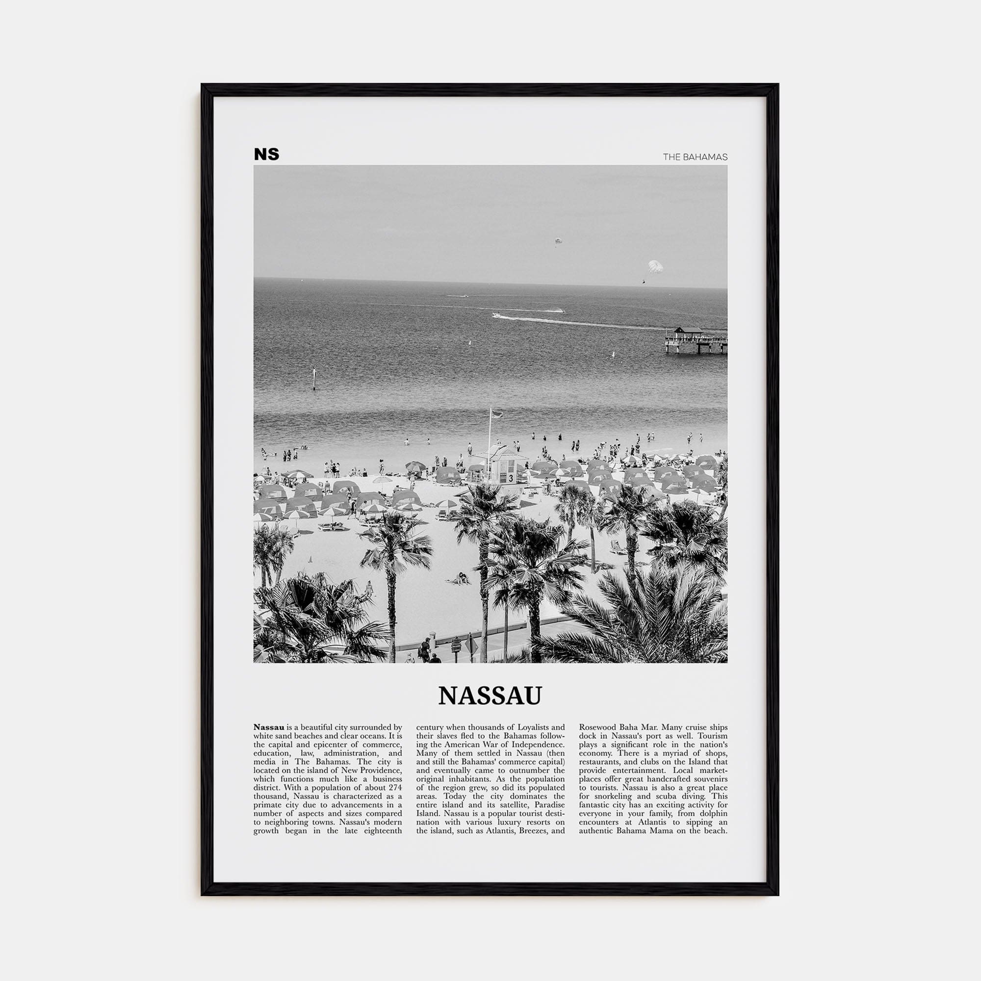 Nassau Poster Black Wood / 8x12 in Nbourhood Travel B&W Poster