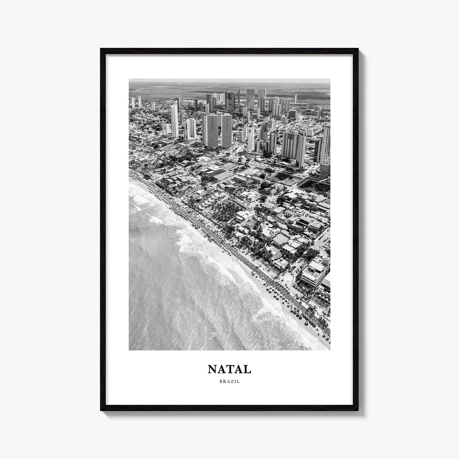 Natal black & white classic poster of Brazil – vertical wall art, unframed print shown in interior mockup