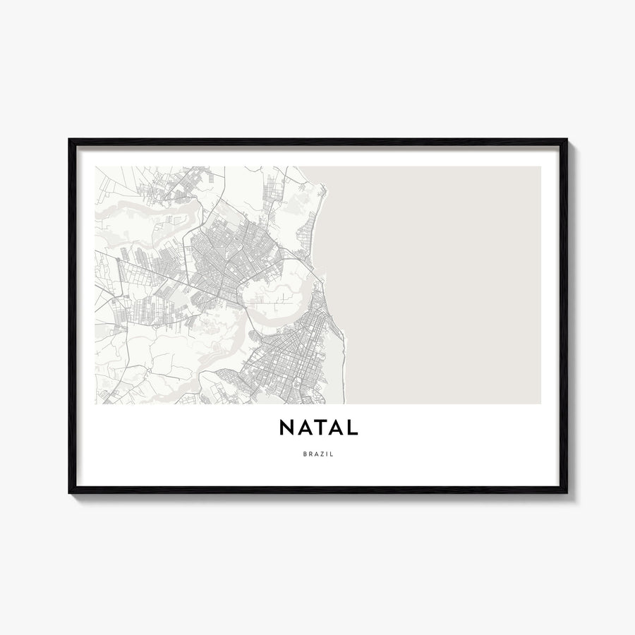 Natal black & white map poster of Brazil – horizontal wall art, unframed print shown in interior mockup