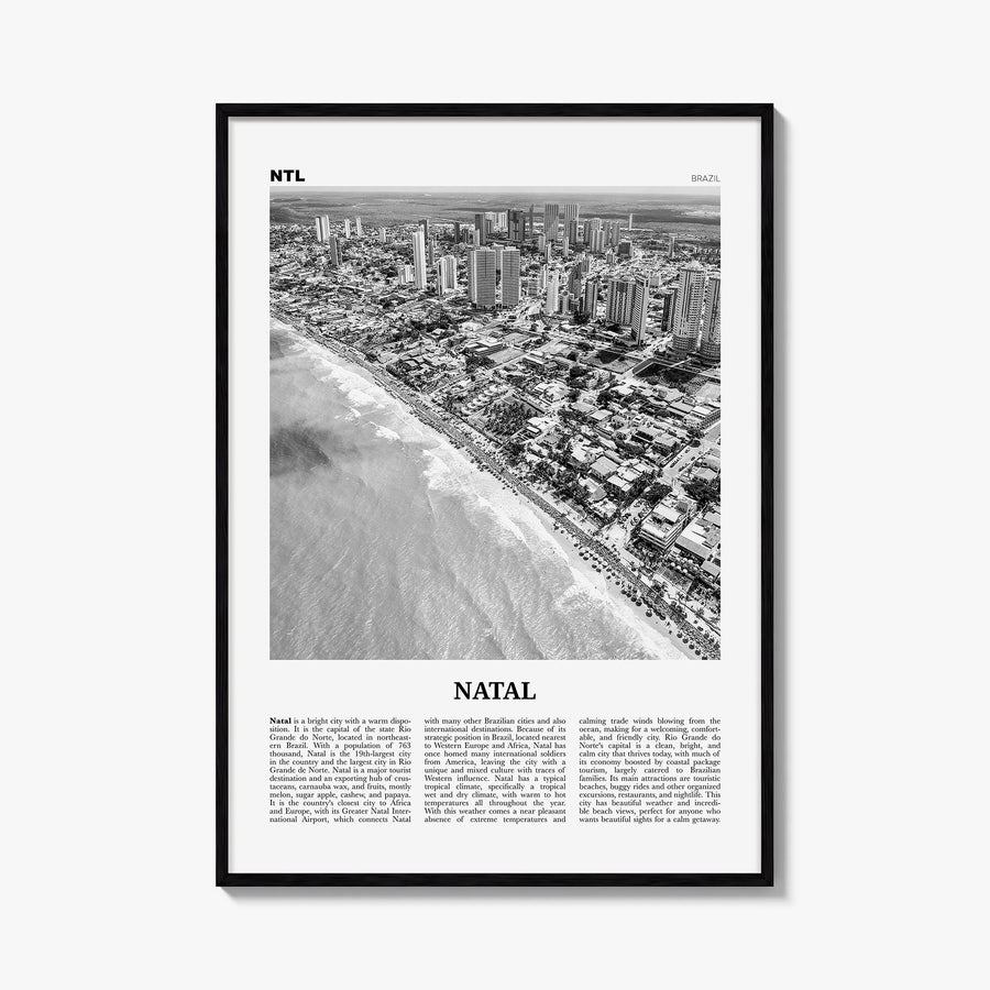 Natal black & white newspaper poster of Brazil – vertical wall art, unframed print shown in interior mockup