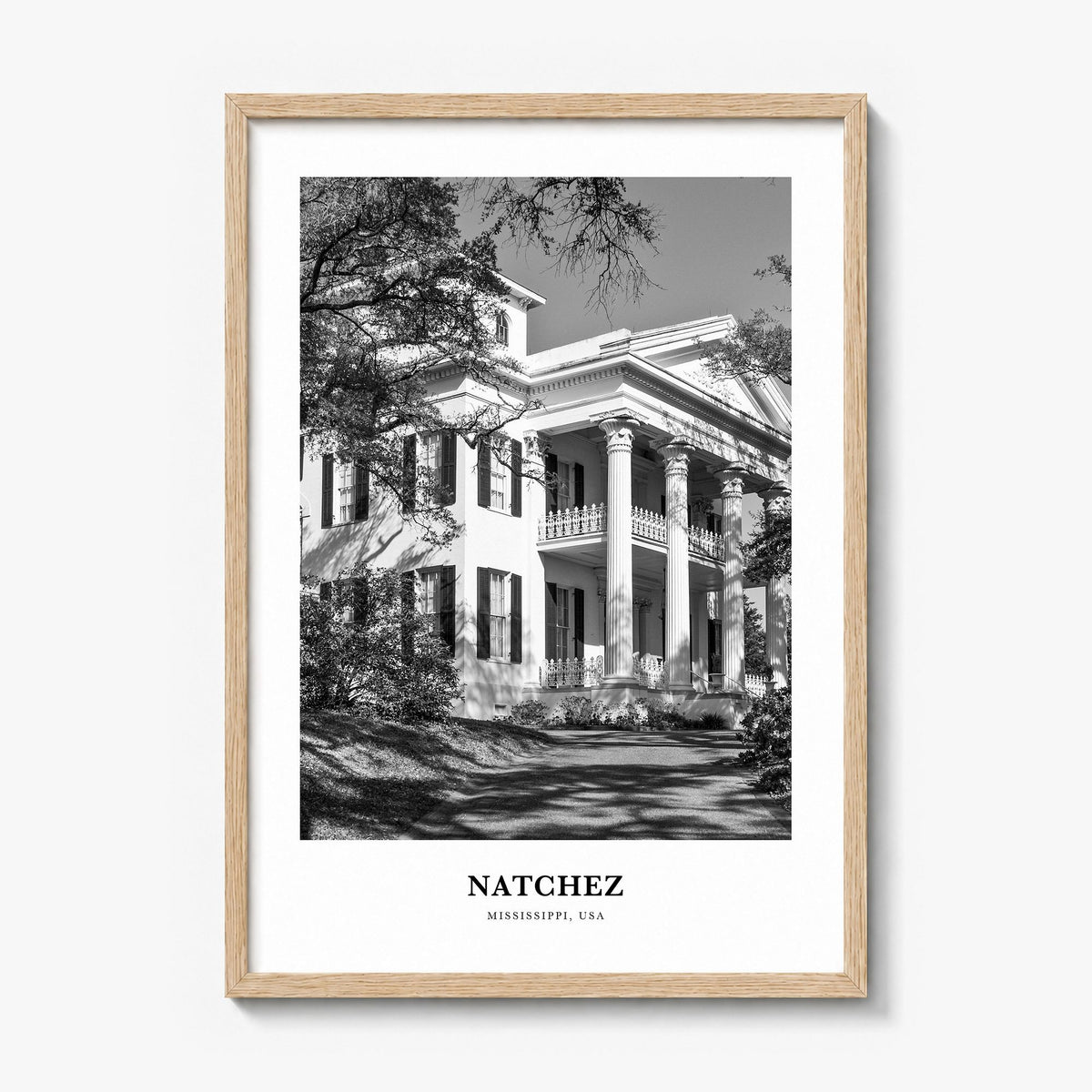 Natchez Classic Poster in a natural wood frame