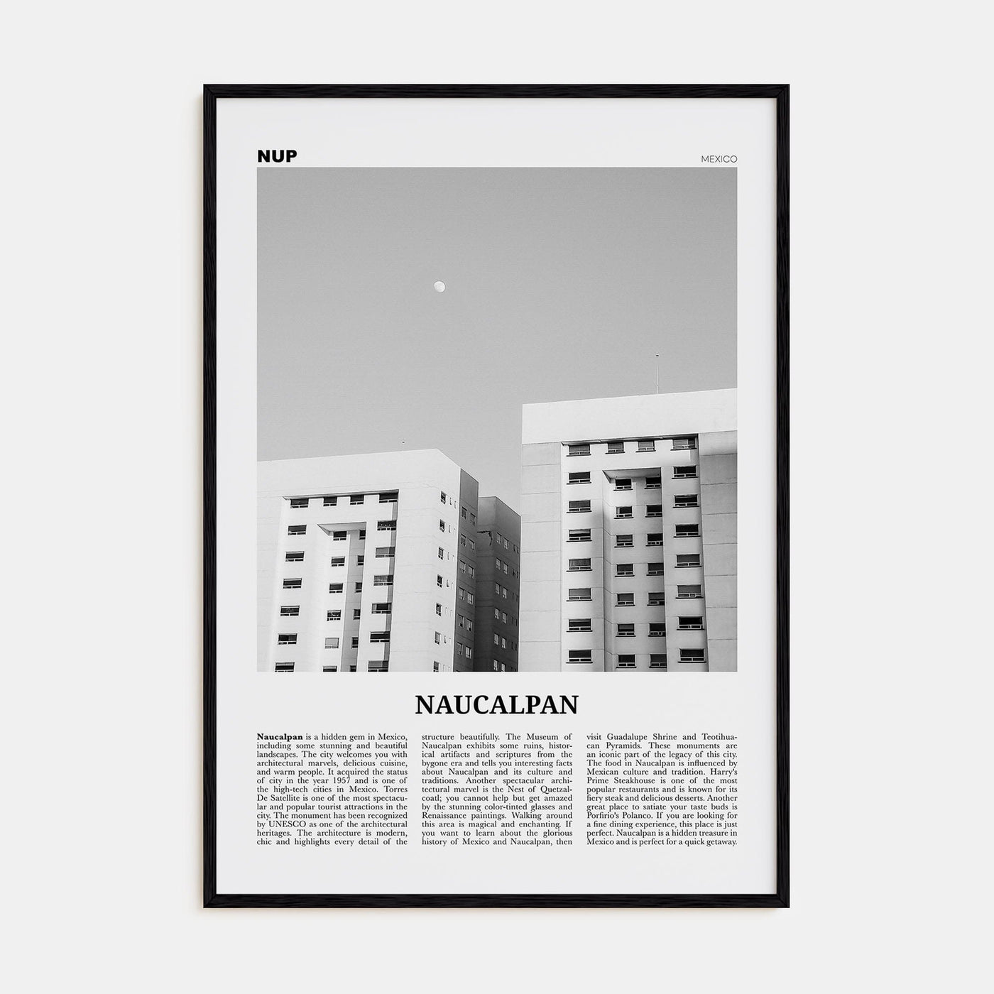 Naucalpan Poster Black Wood / 8x12 in Nbourhood Travel B&W Poster