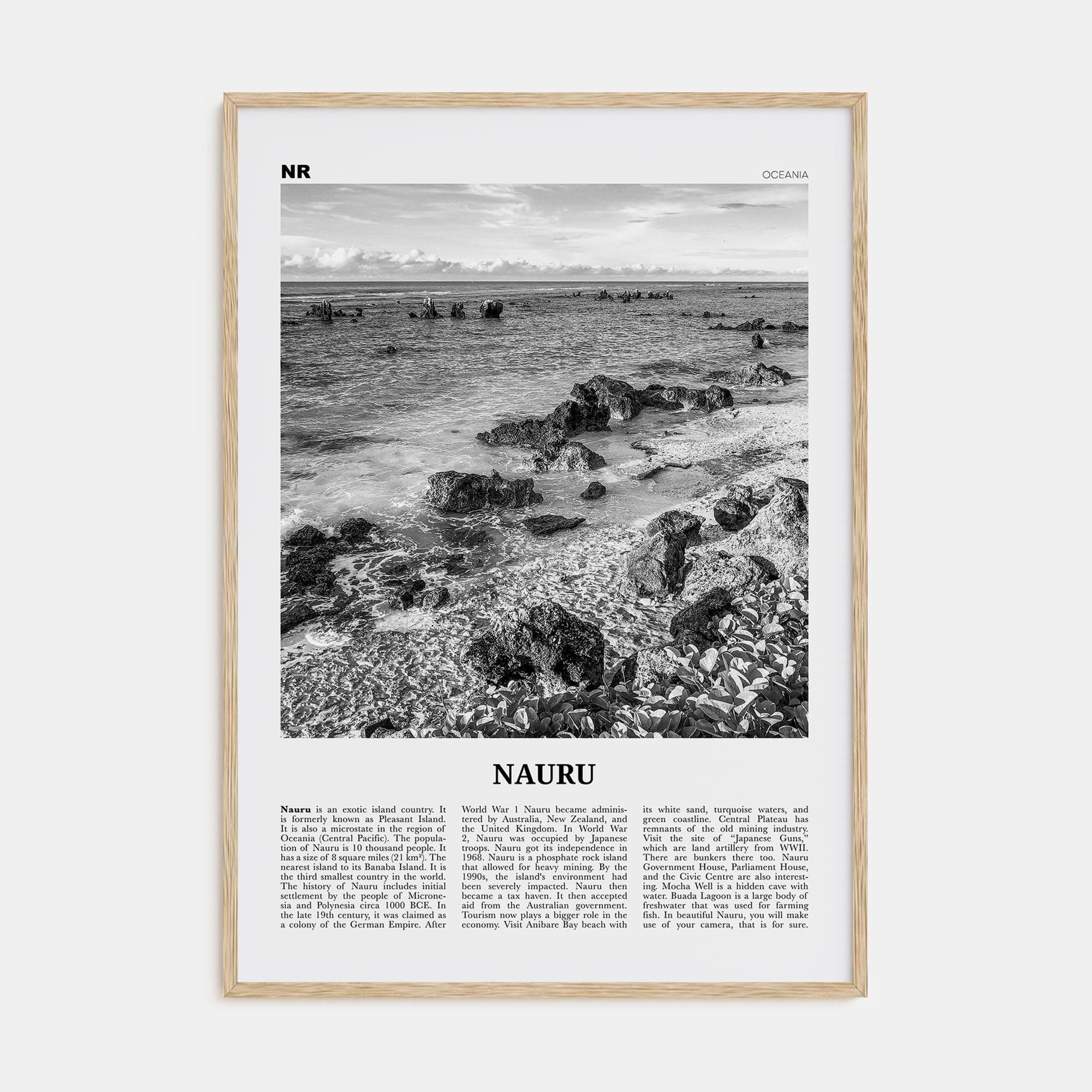 Nauru Poster Natural Wood / 8x12 in Nbourhood Travel B&W Poster