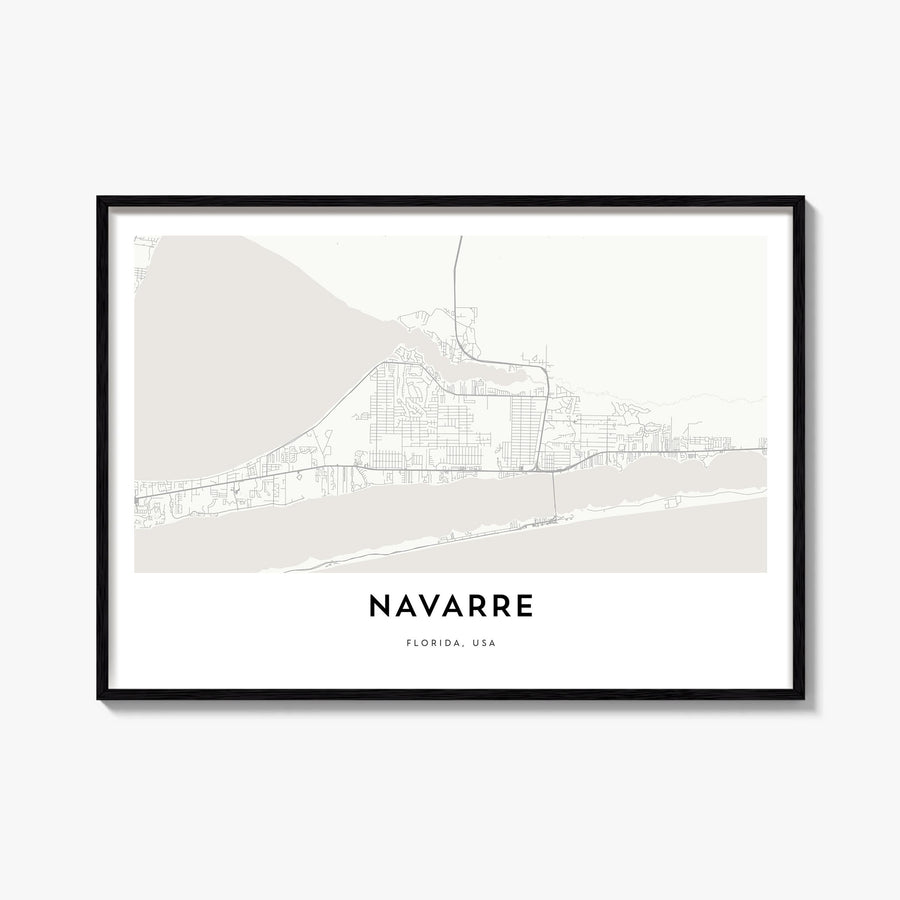 Navarre black & white map poster of Florida, USA – horizontal wall art, unframed print shown in interior mockup