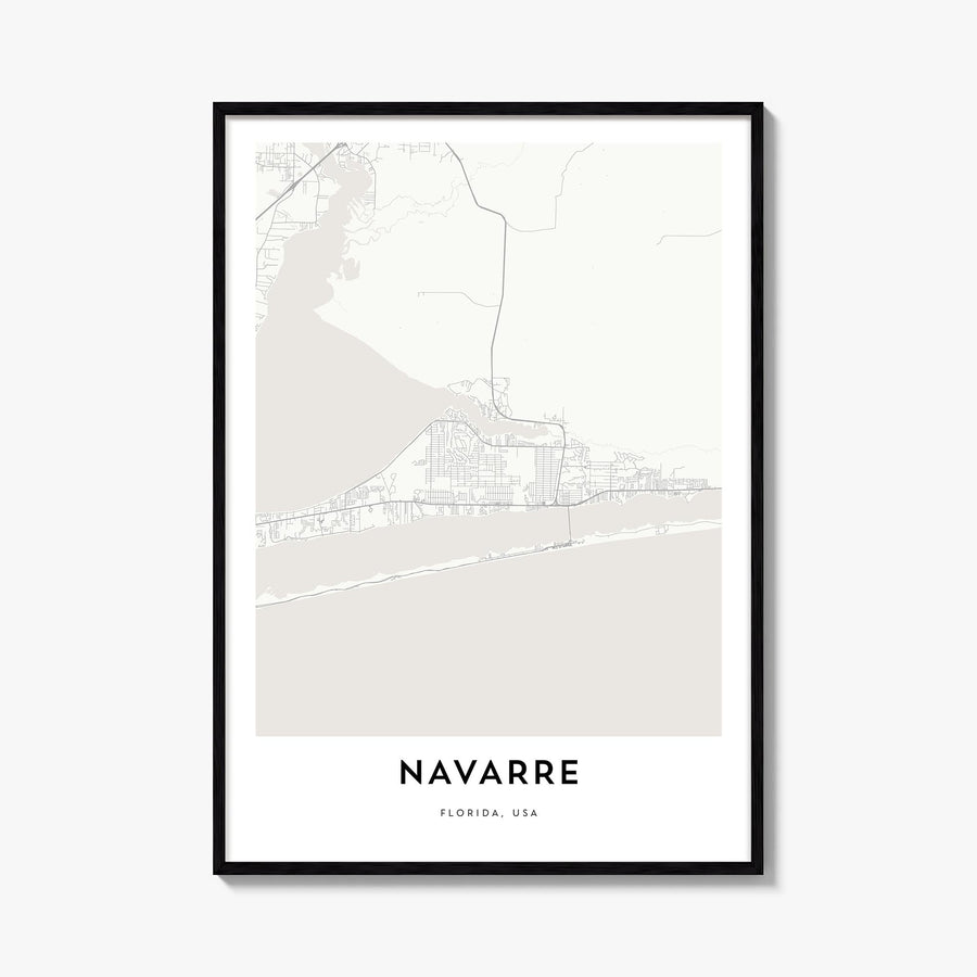 Navarre black & white map poster of Florida, USA – vertical wall art, unframed print shown in interior mockup