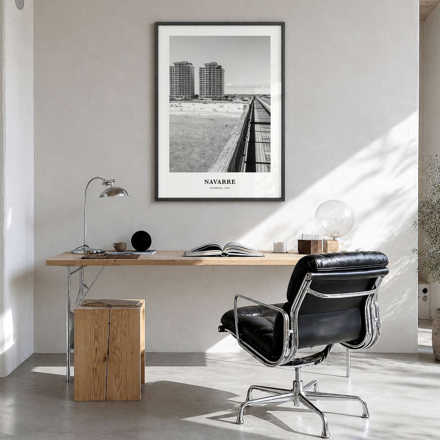 Navarre Classic Poster in a black wood frame, hanging in a bright home office