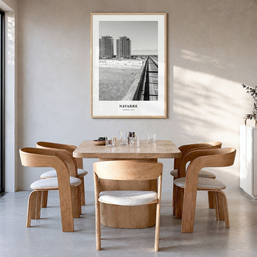 Navarre Classic Poster in a natural wood frame, hanging in a dining room